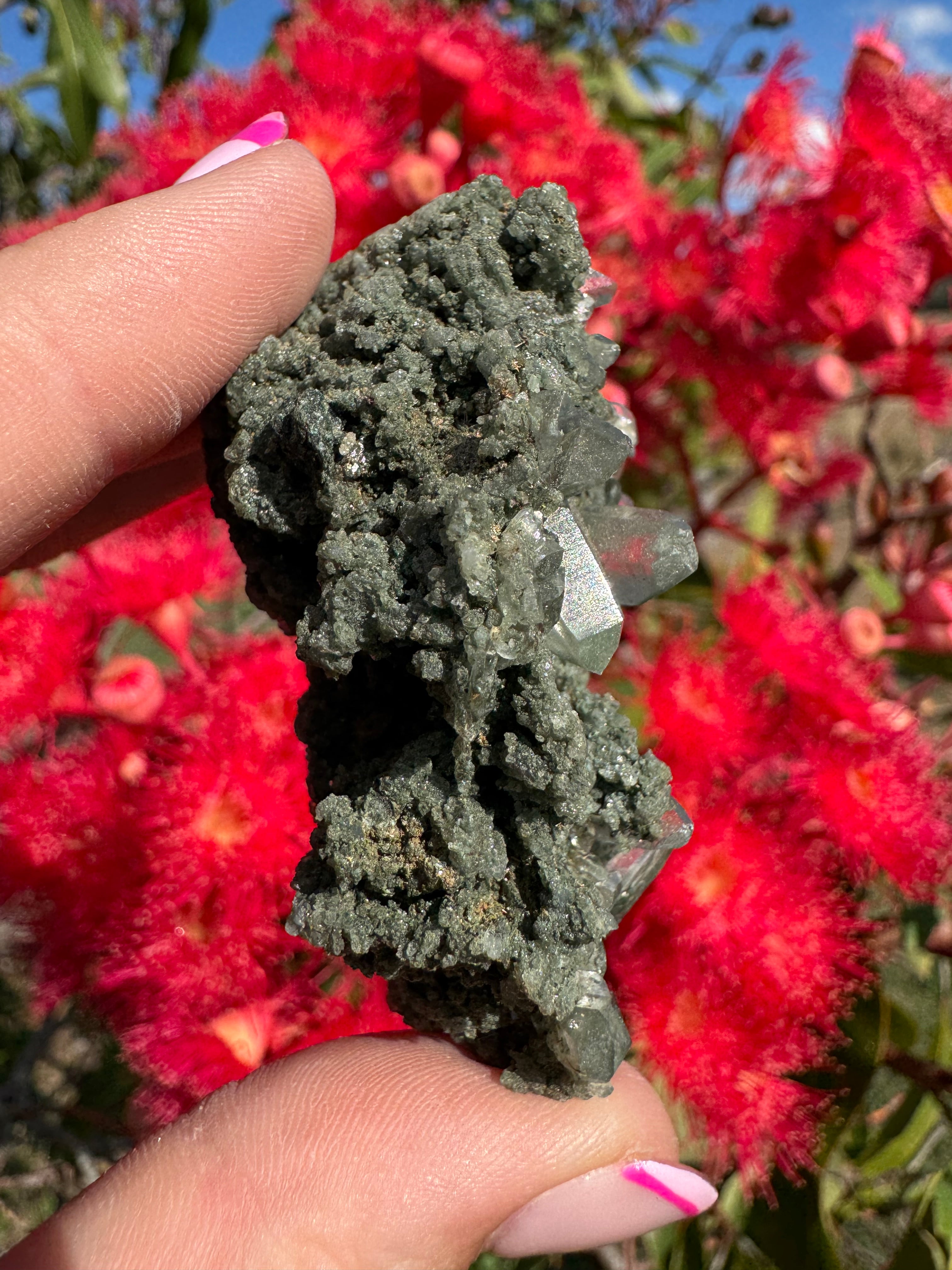 Himalayan Quartz with Chlorite and Rutile Inclusions Cluster