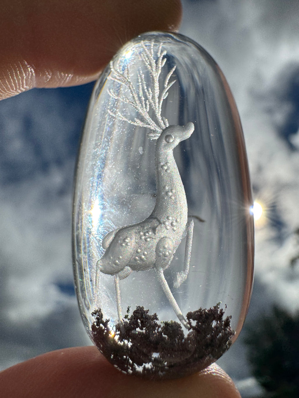 Premium Garden Quartz Deer Scene Carving – Collector Display Piece