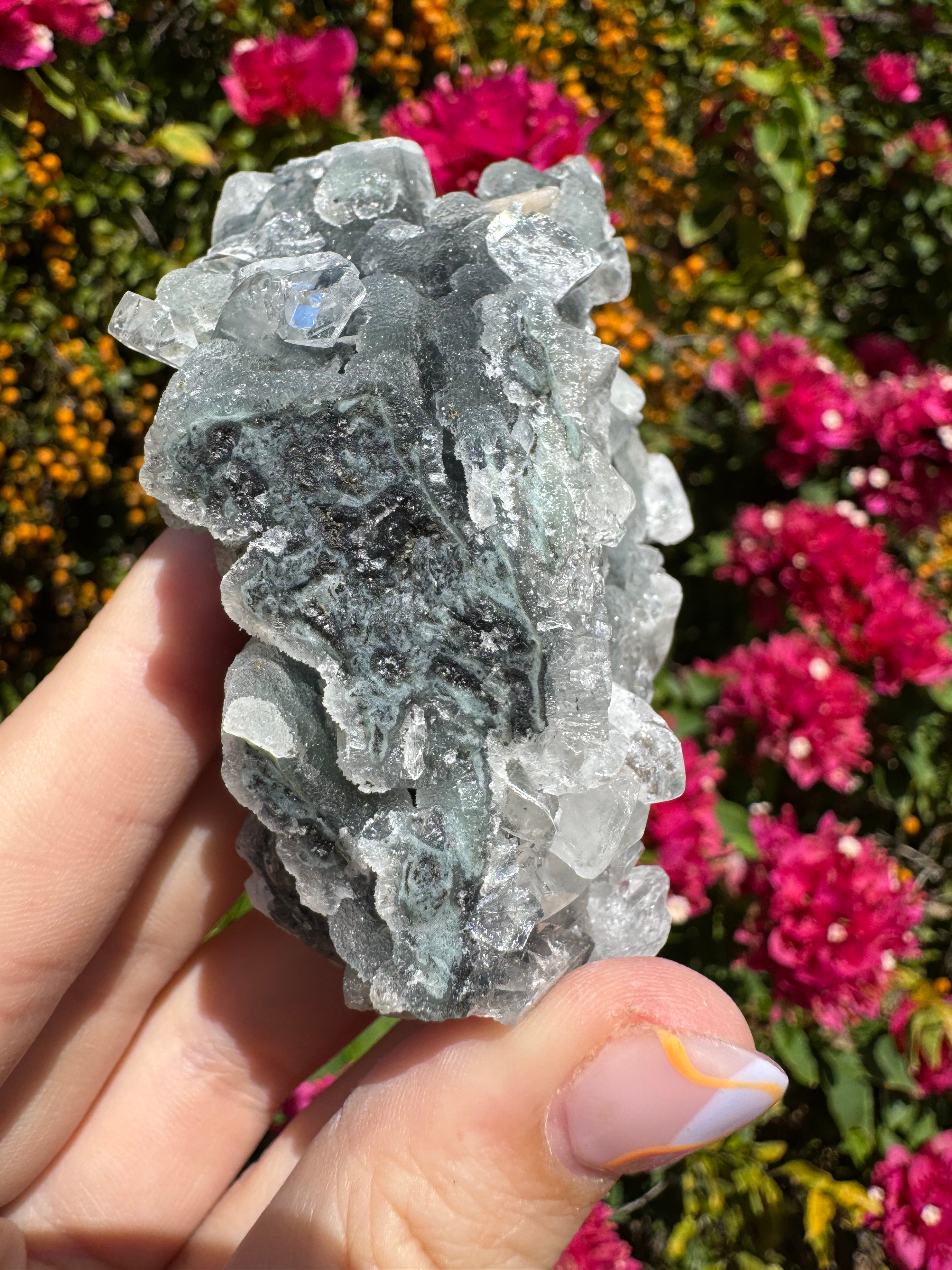 Black Chalcedony Stalactites with Apophyllite