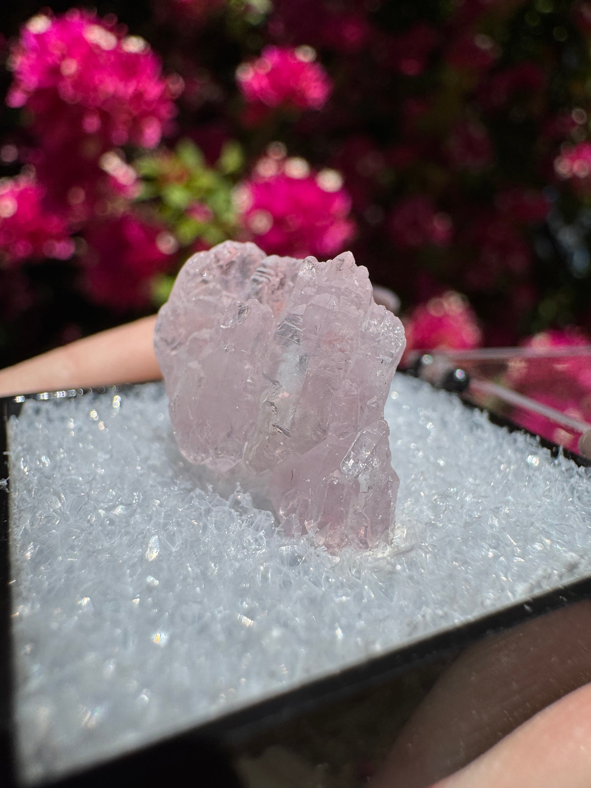 Espécimen de cuarzo rosa con terminación natural