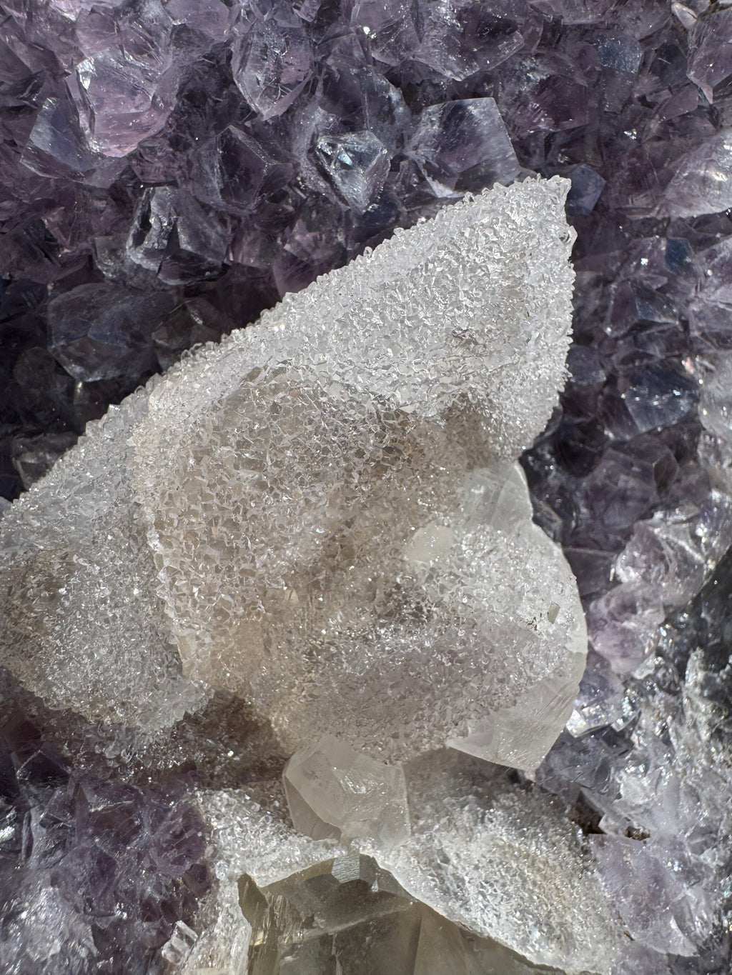 Amethyst Cluster with Druzy Calcite Inclusions