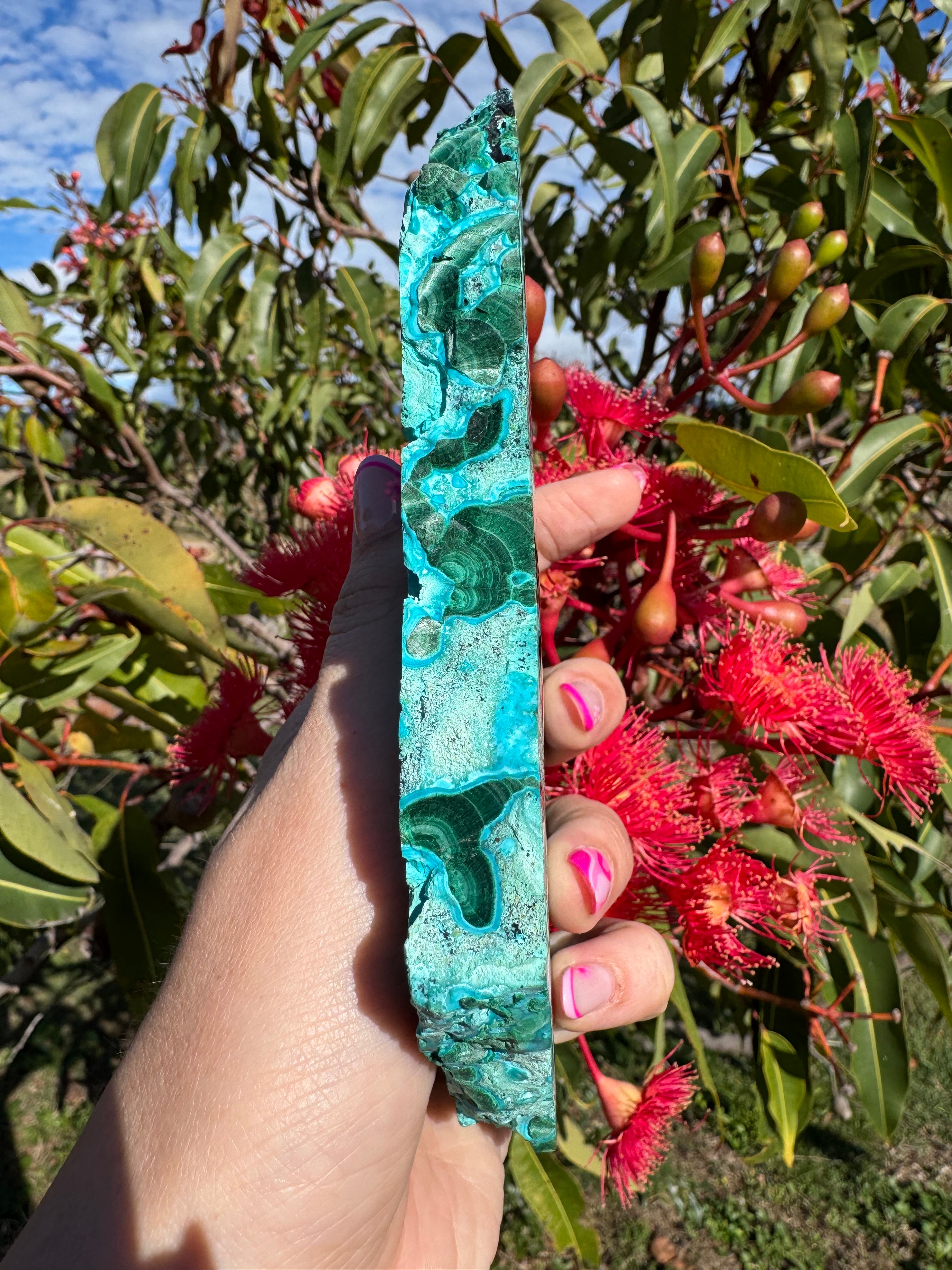 Chrysocolla and Malachite Polished Slice with Stand