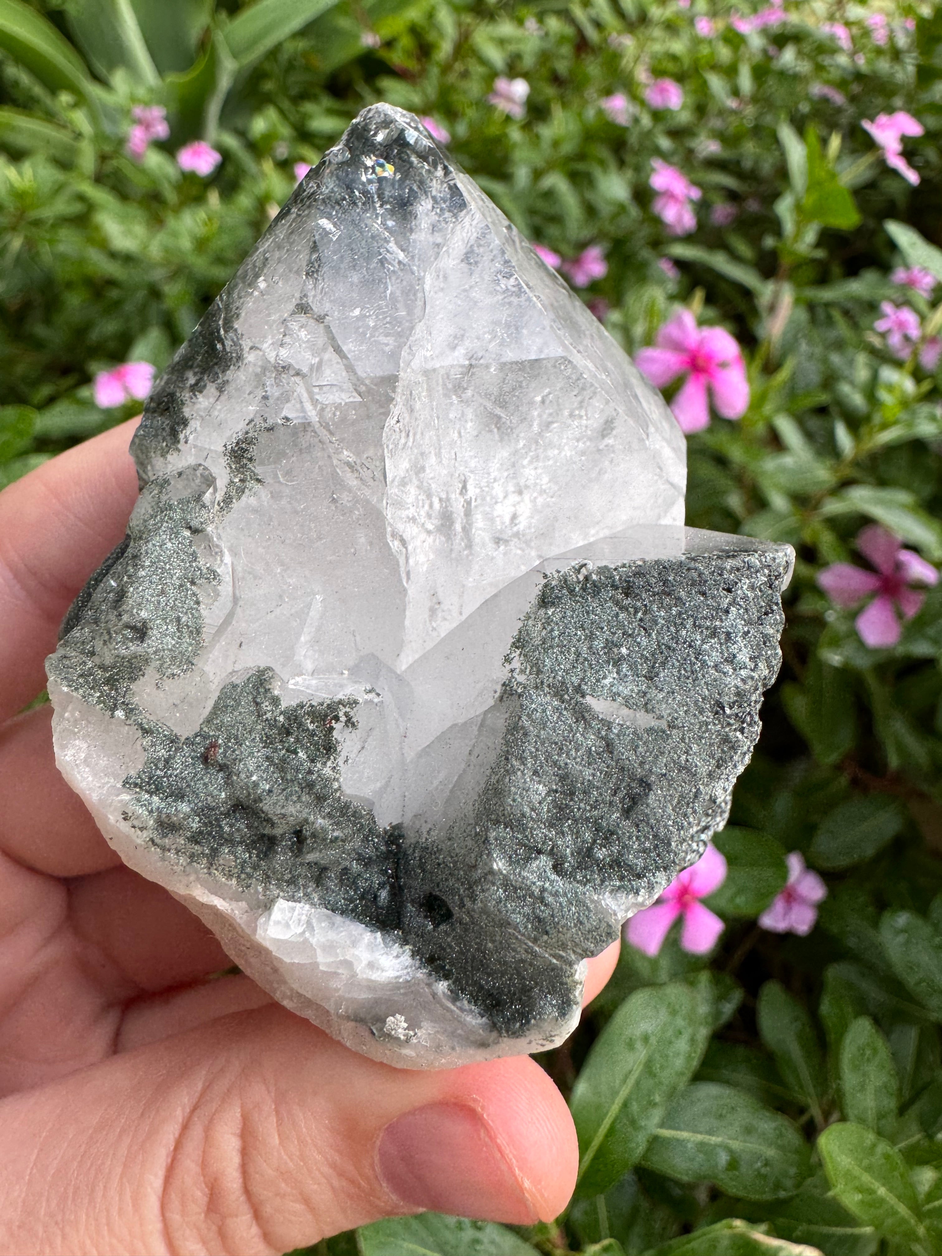 Silver Garden Quartz with Actinolite Inclusions Point