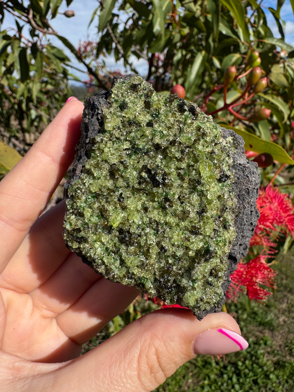 Peridot and Black Spinel On Matrix Specimen