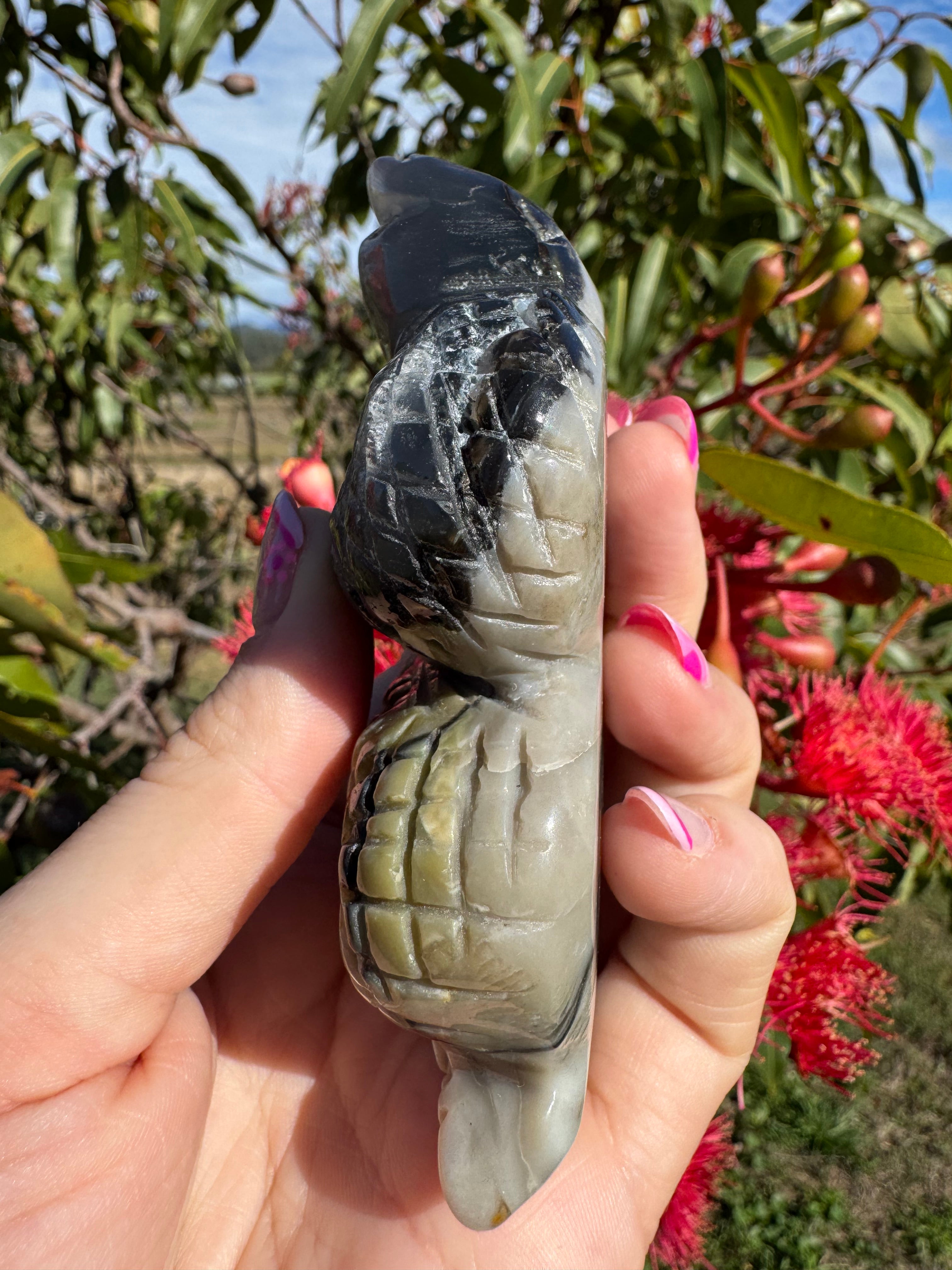 Volcanic Agate Snake Carving