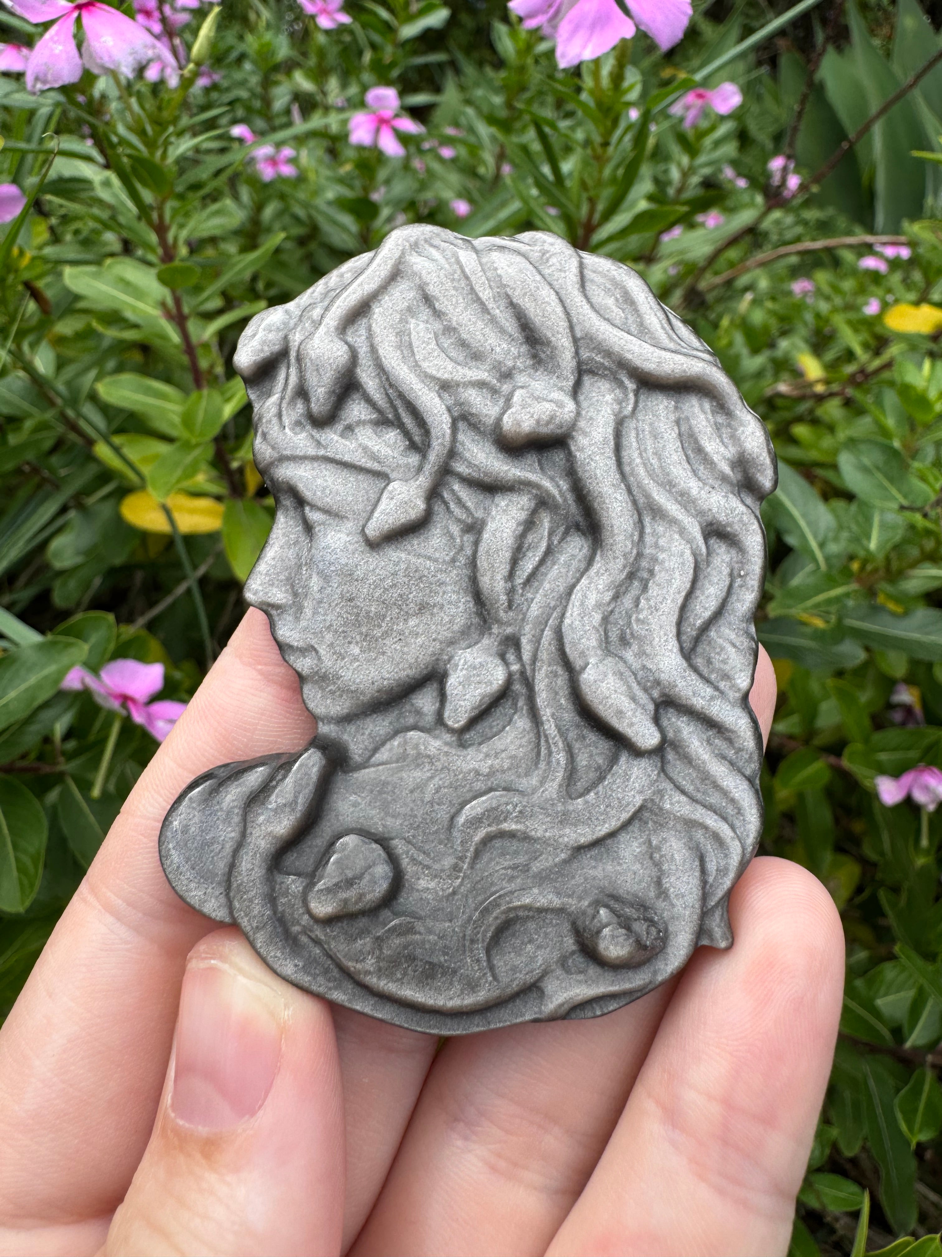 Medusa Carving - Silver Sheen Obsidian