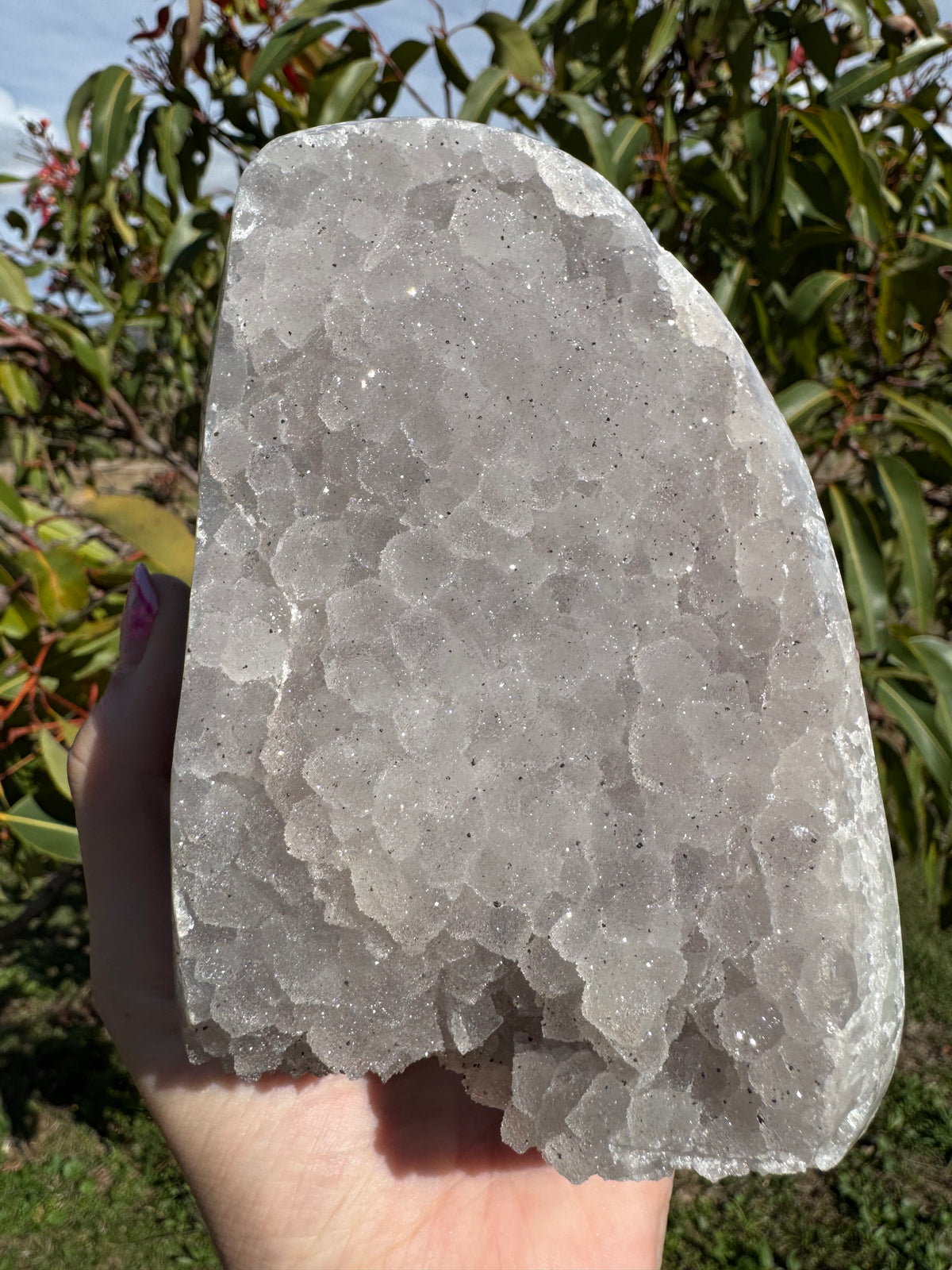 High Quality Rainbow Sugar-Coated Amethyst Cut-Base Cluster