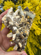 Aquamarine with Feldspar, Fluorite and Quartz on Matrix