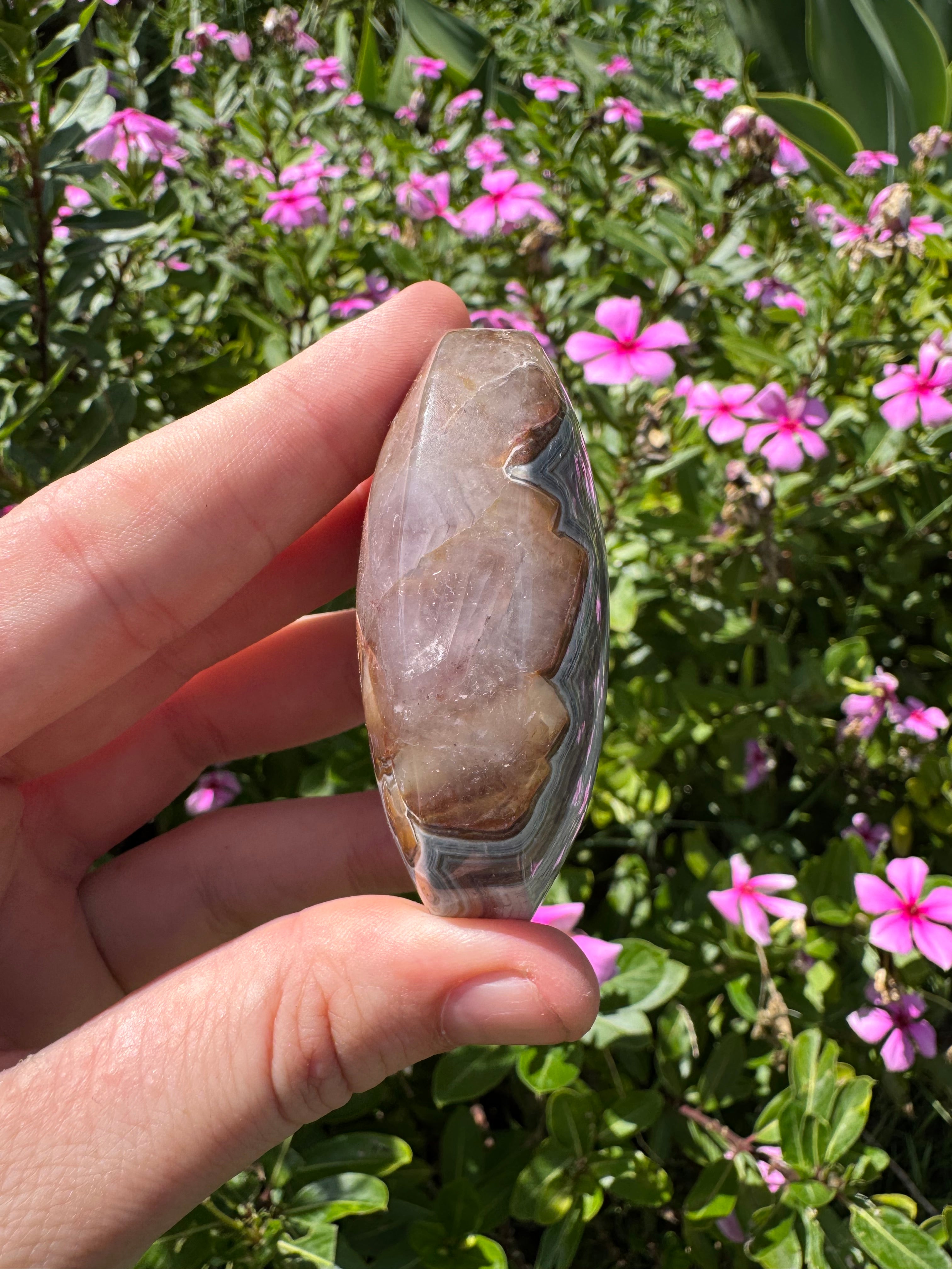 Mexican Agate And Amethyst Palm Stone