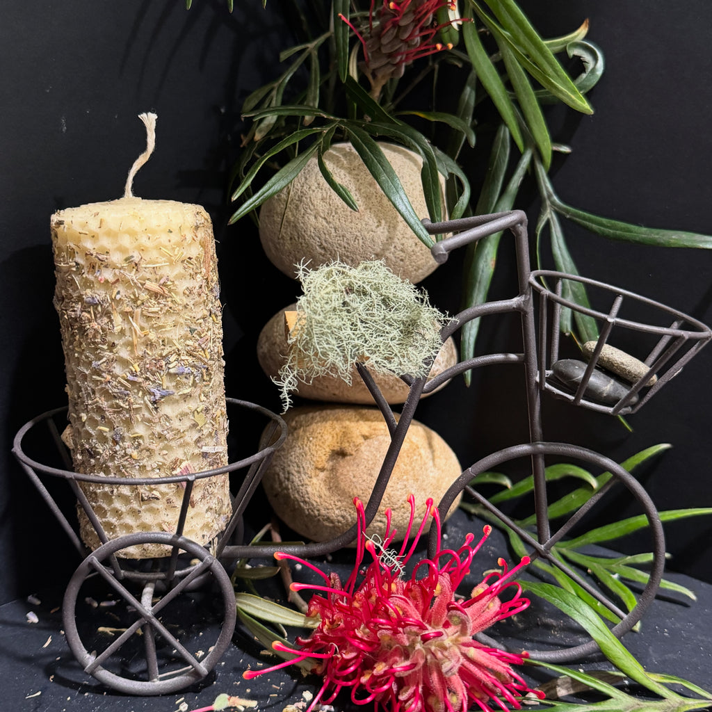 Handrolled Beeswax Intention Pillar Candle - Protection