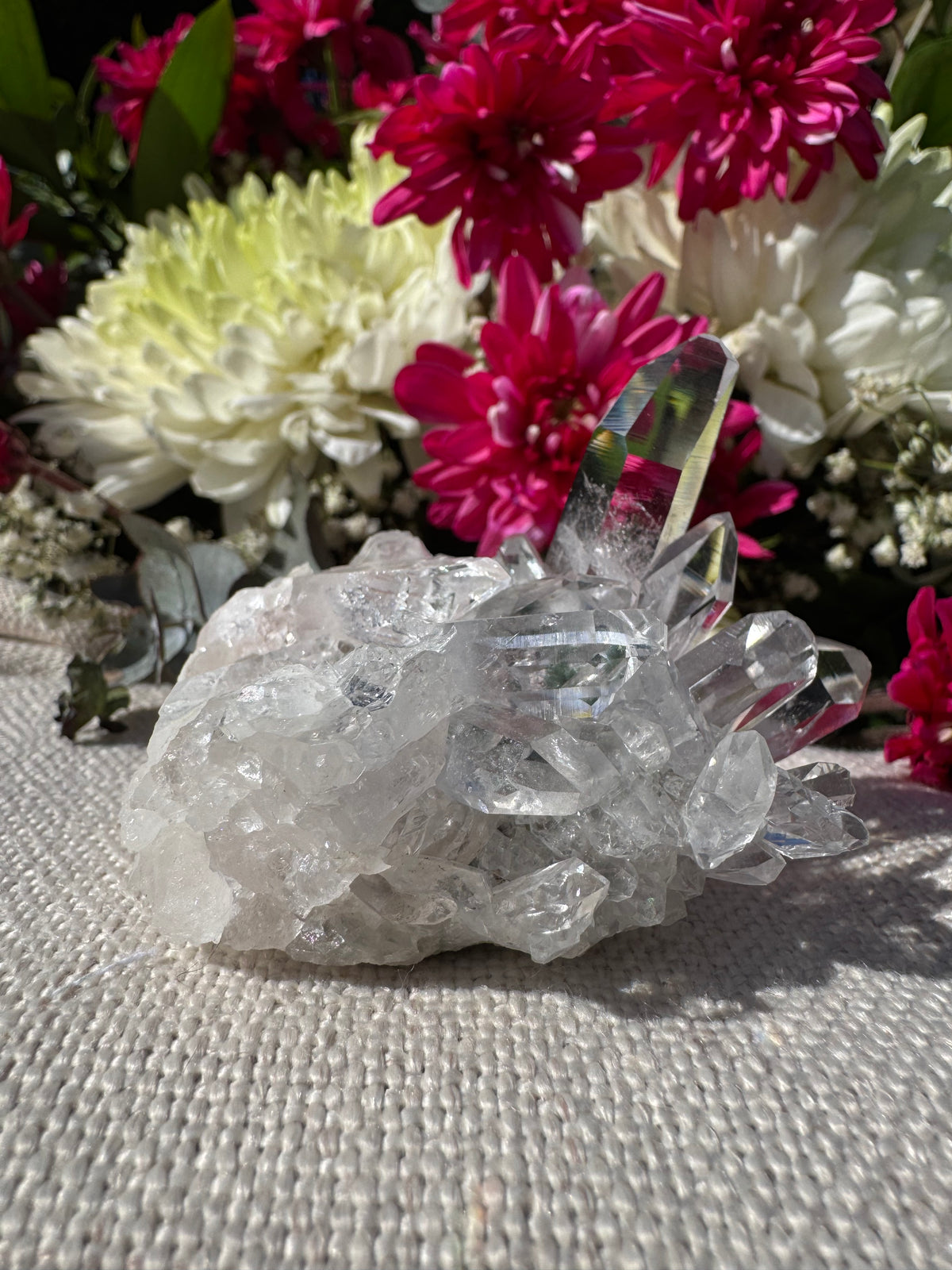Himalayan Pink Lithium Quartz with Chlorite Inclusions Cluster