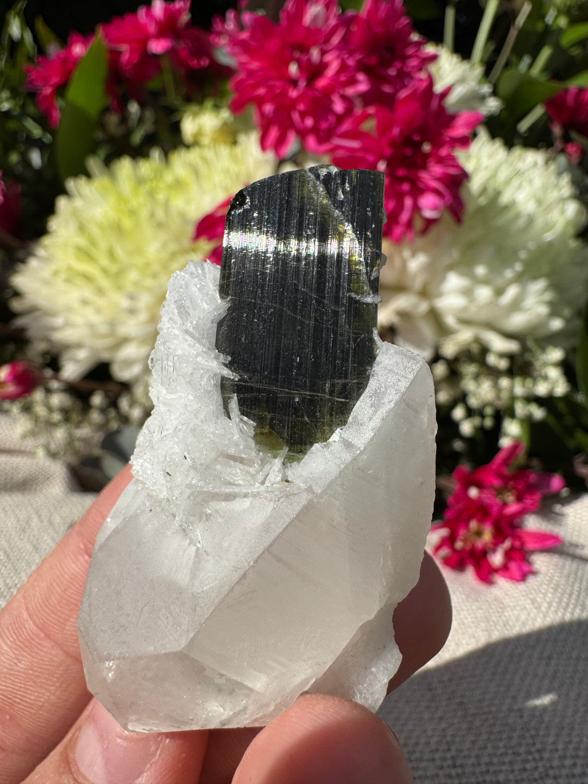 Green Tourmaline In Quartz With Sugar Quartz Coating