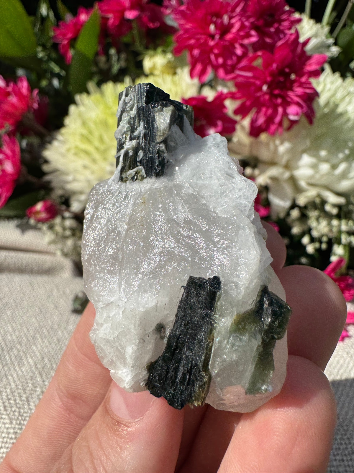 Green Tourmaline In Quartz With Sugar Quartz Coating