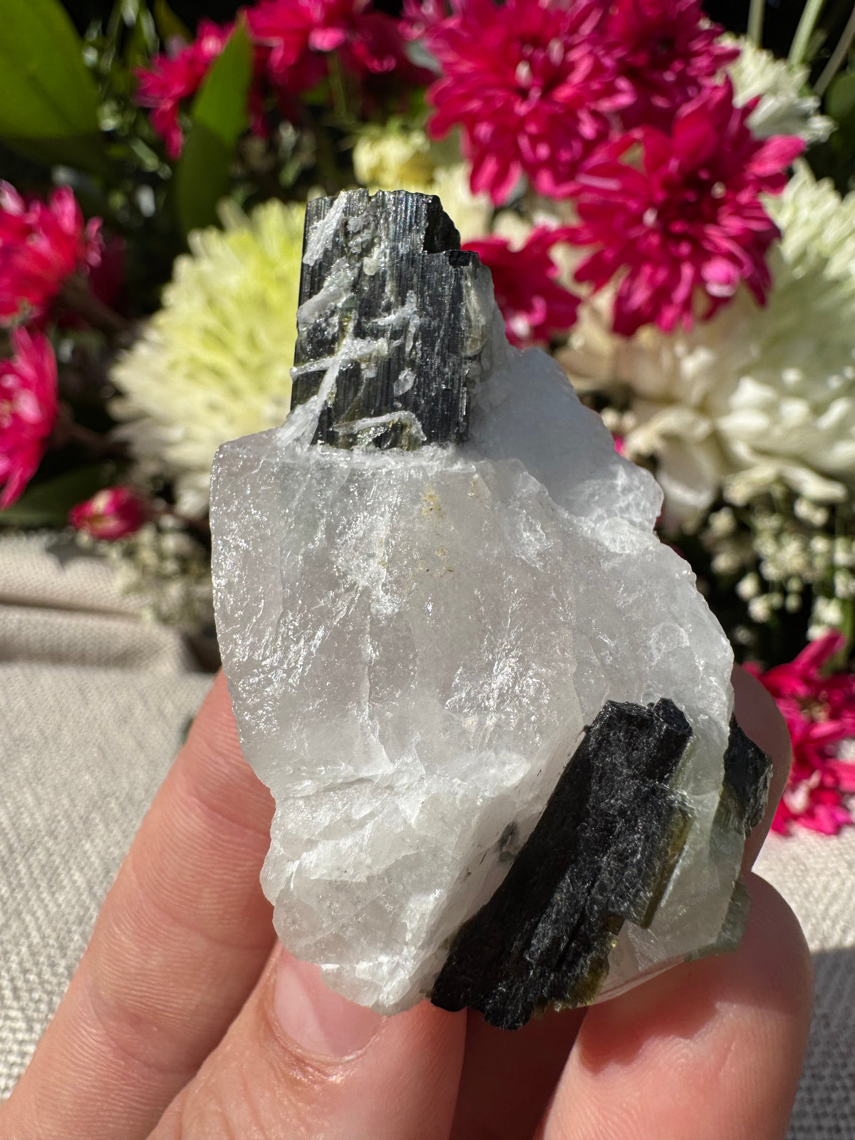 Green Tourmaline In Quartz With Sugar Quartz Coating