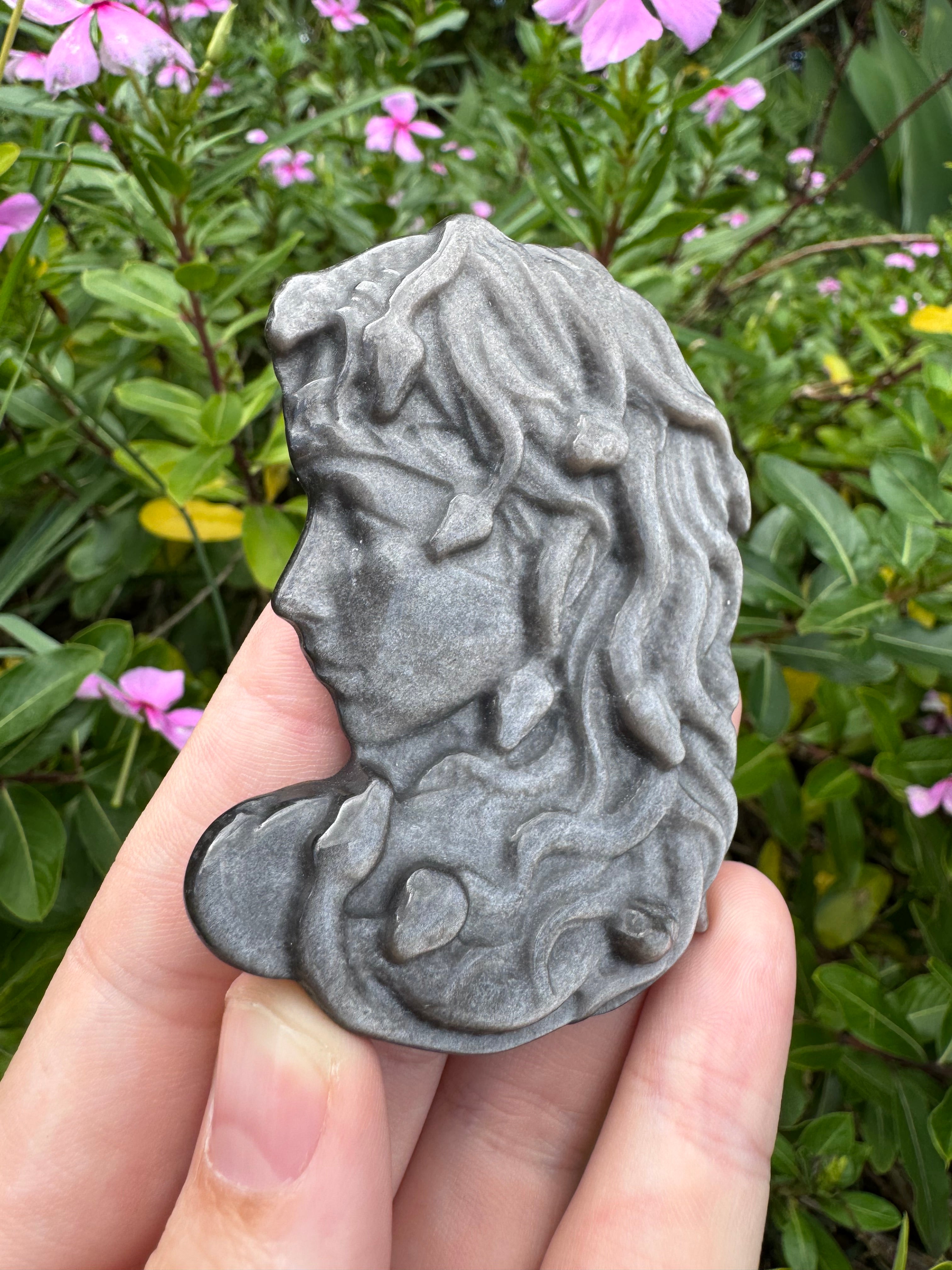 Medusa Carving - Silver Sheen Obsidian