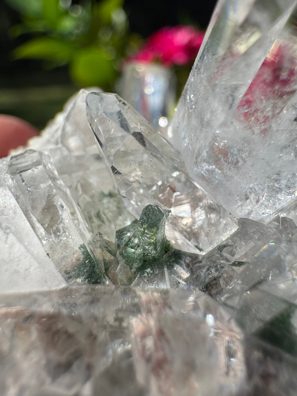 Himalayan Pink Lithium Quartz with Chlorite Inclusions Cluster