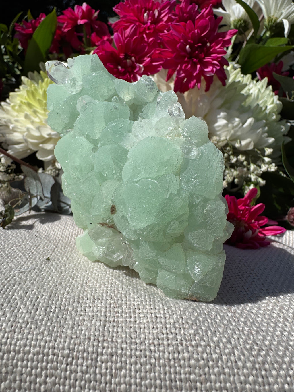 Quartz On Botryoidal Prehnite with Black Tourmaline Specimen