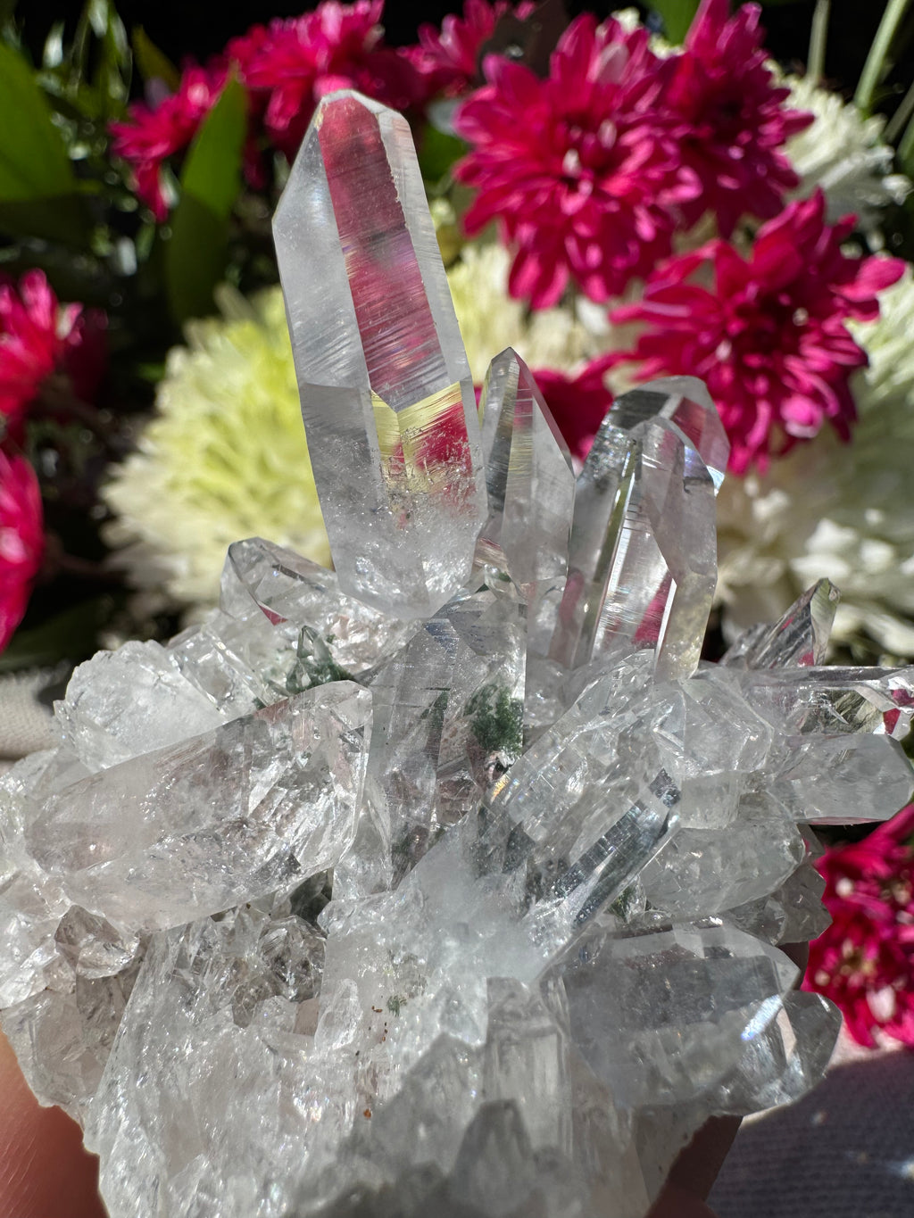 Himalayan Pink Lithium Quartz with Chlorite Inclusions Cluster