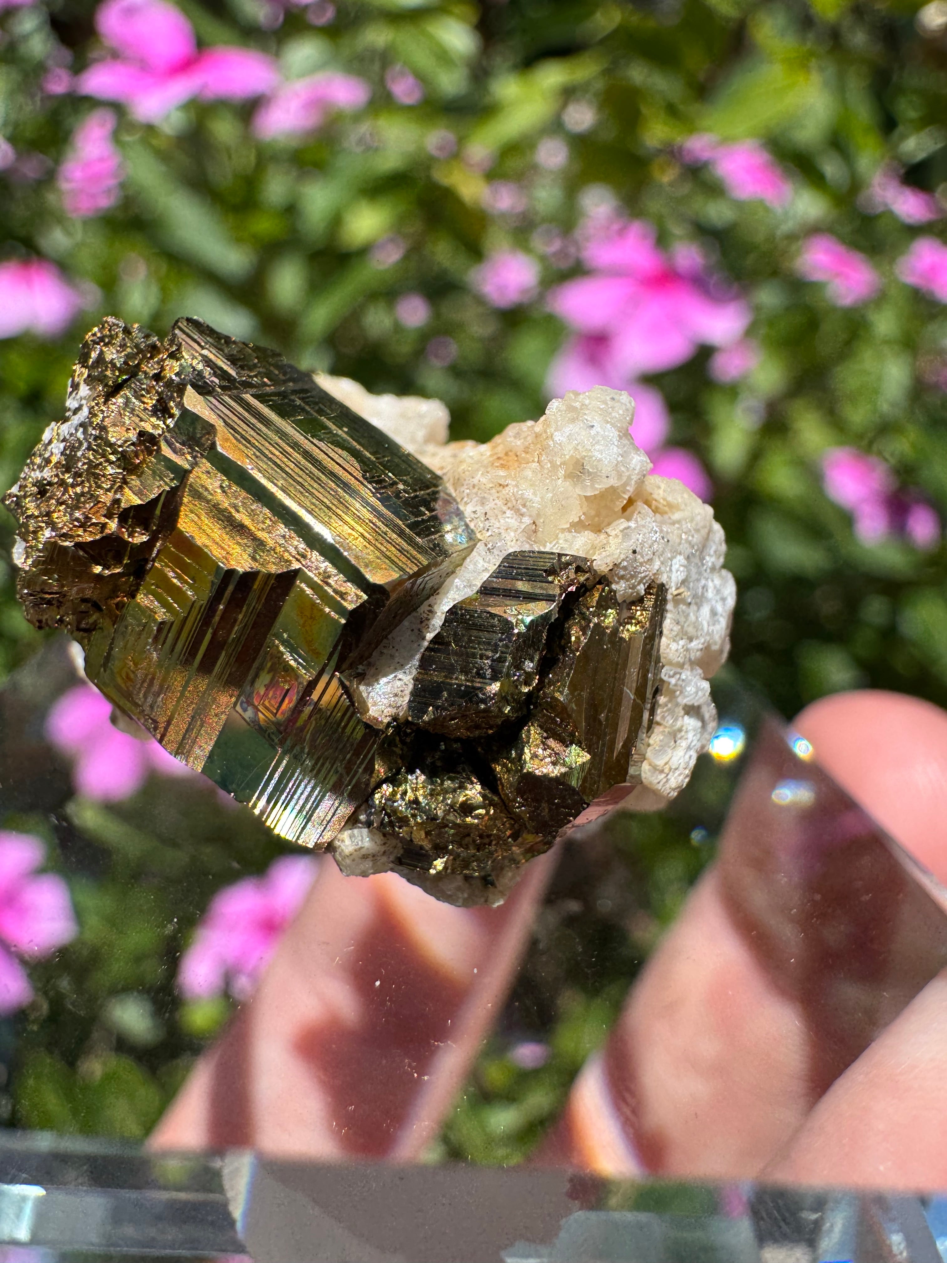 Iridescent Pyrite With Stilbite Cluster - A Grade