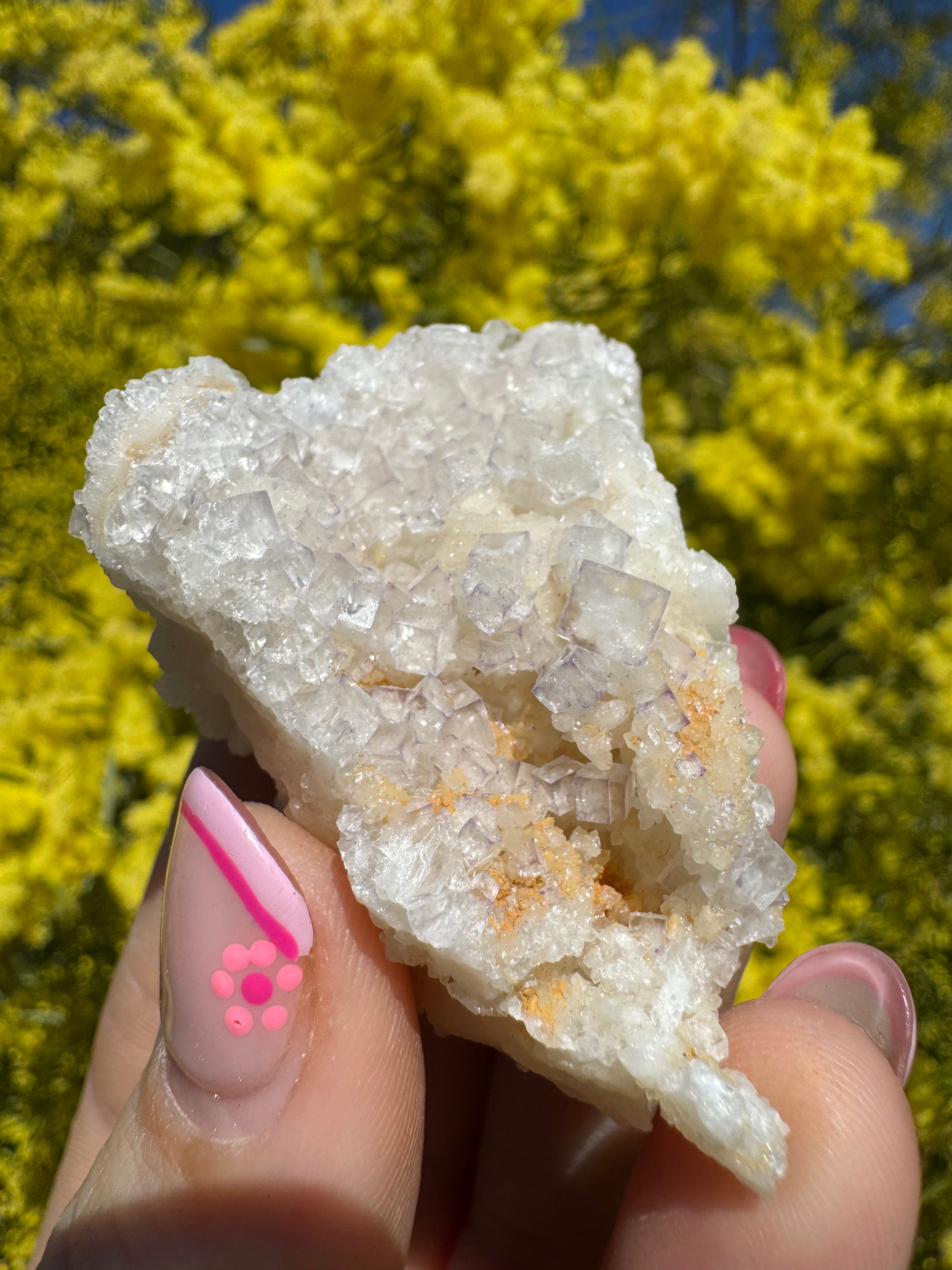 Purple-Zoned Cubic Fluorite on Quartz Specimen