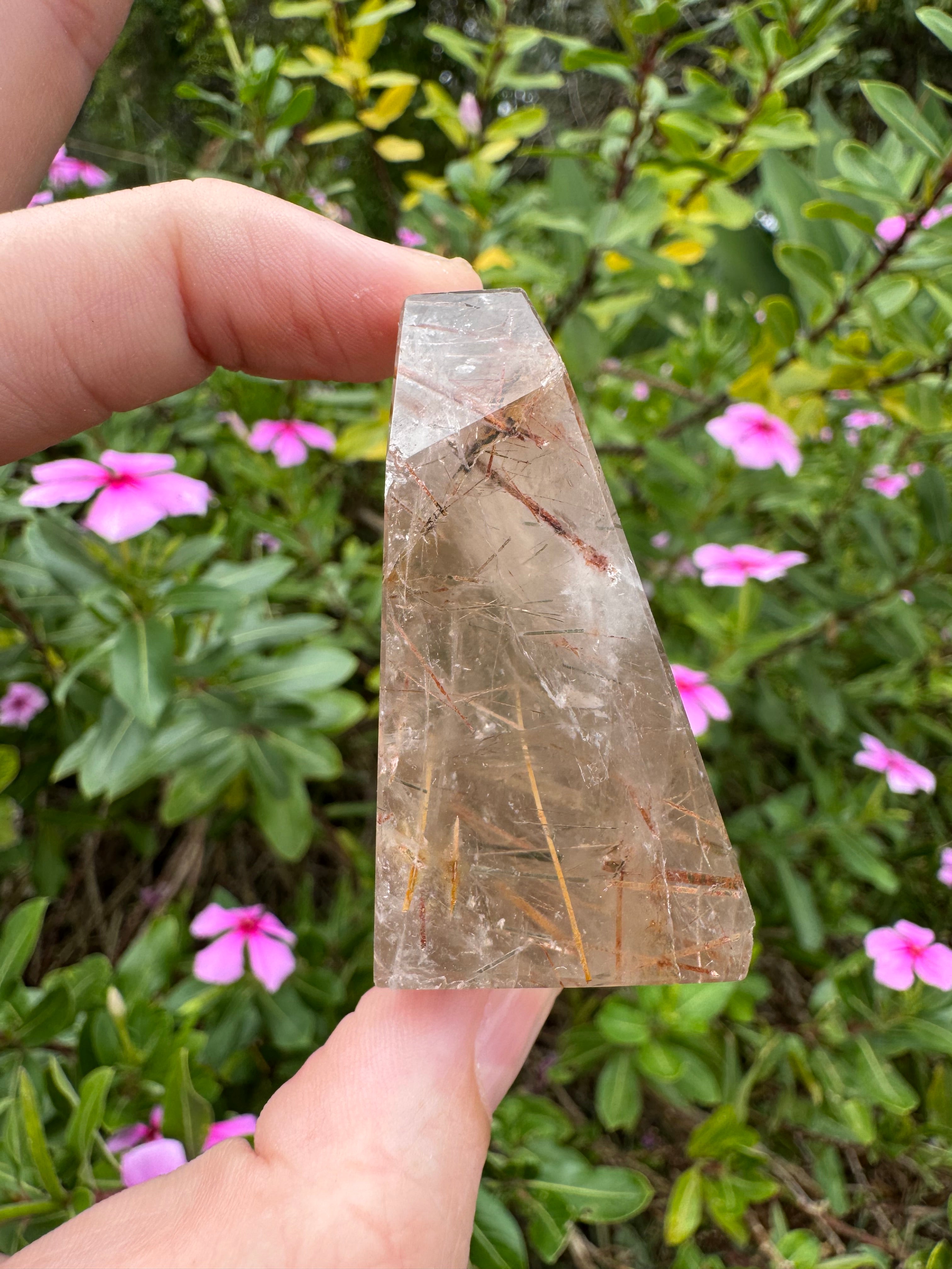 Red And Gold Copper Rutile in Quartz Freeform