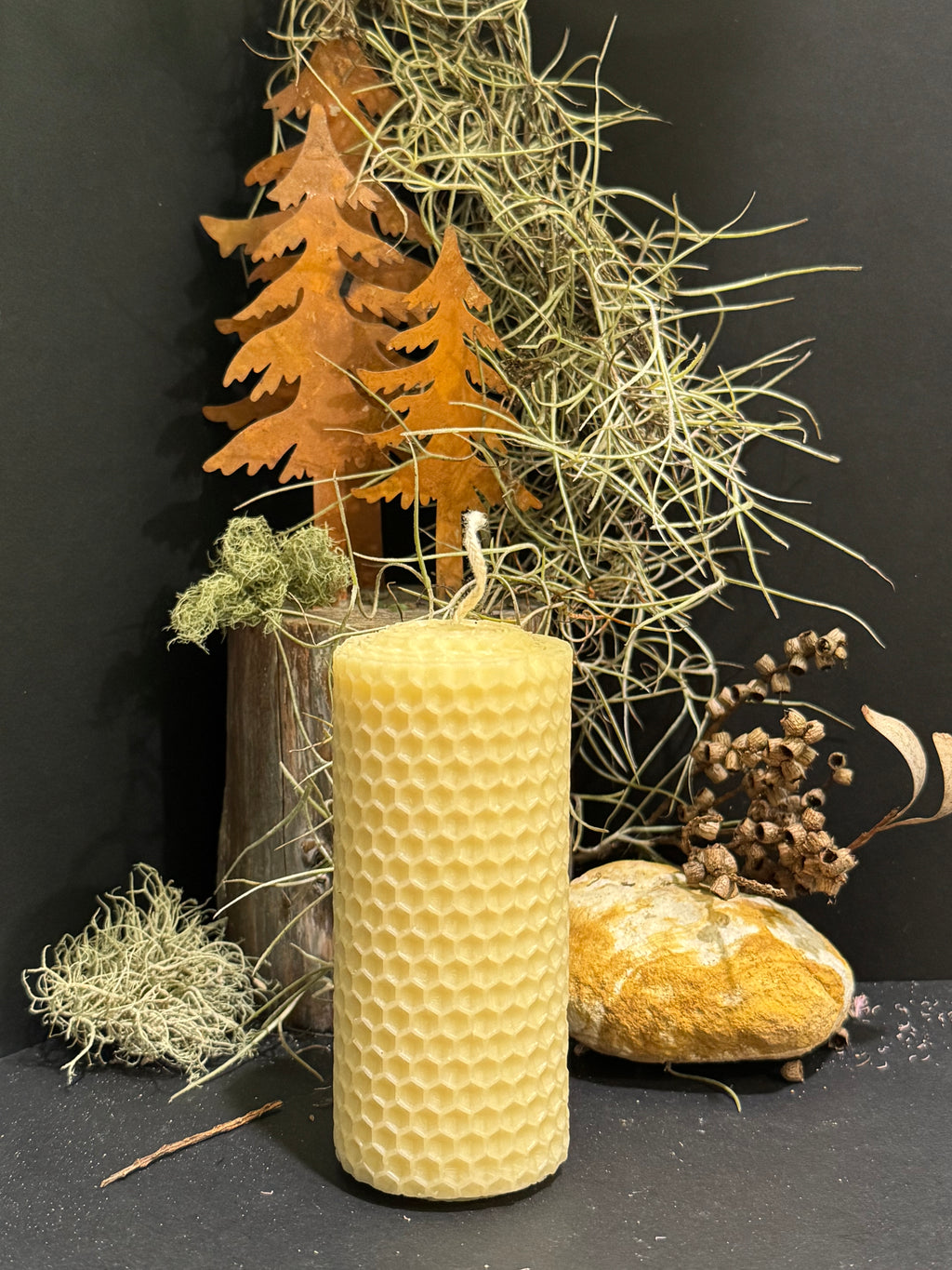 Handrolled Beeswax Intention Pillar Candle - Undressed