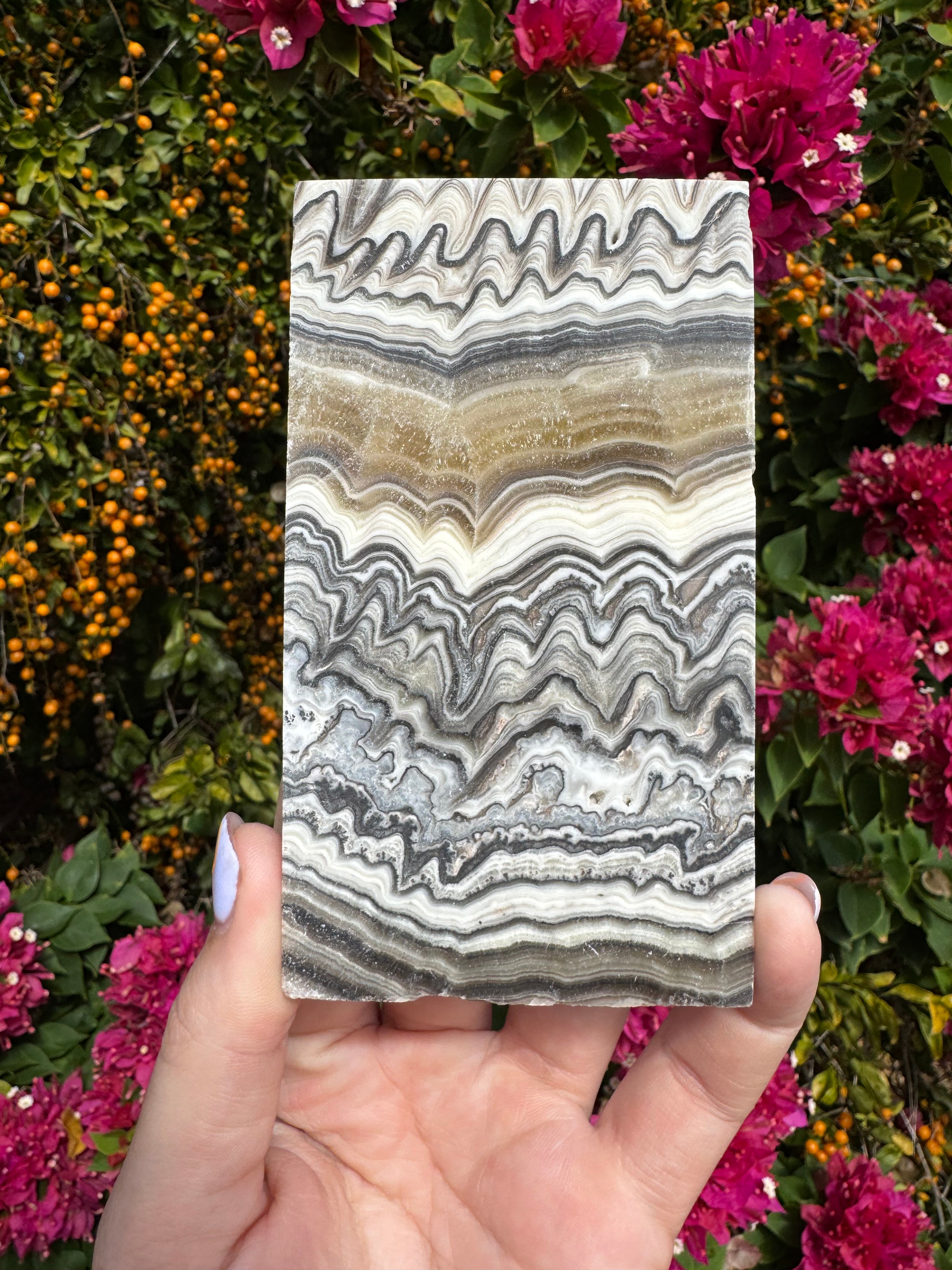 Zebra Calcite Slice With Stand