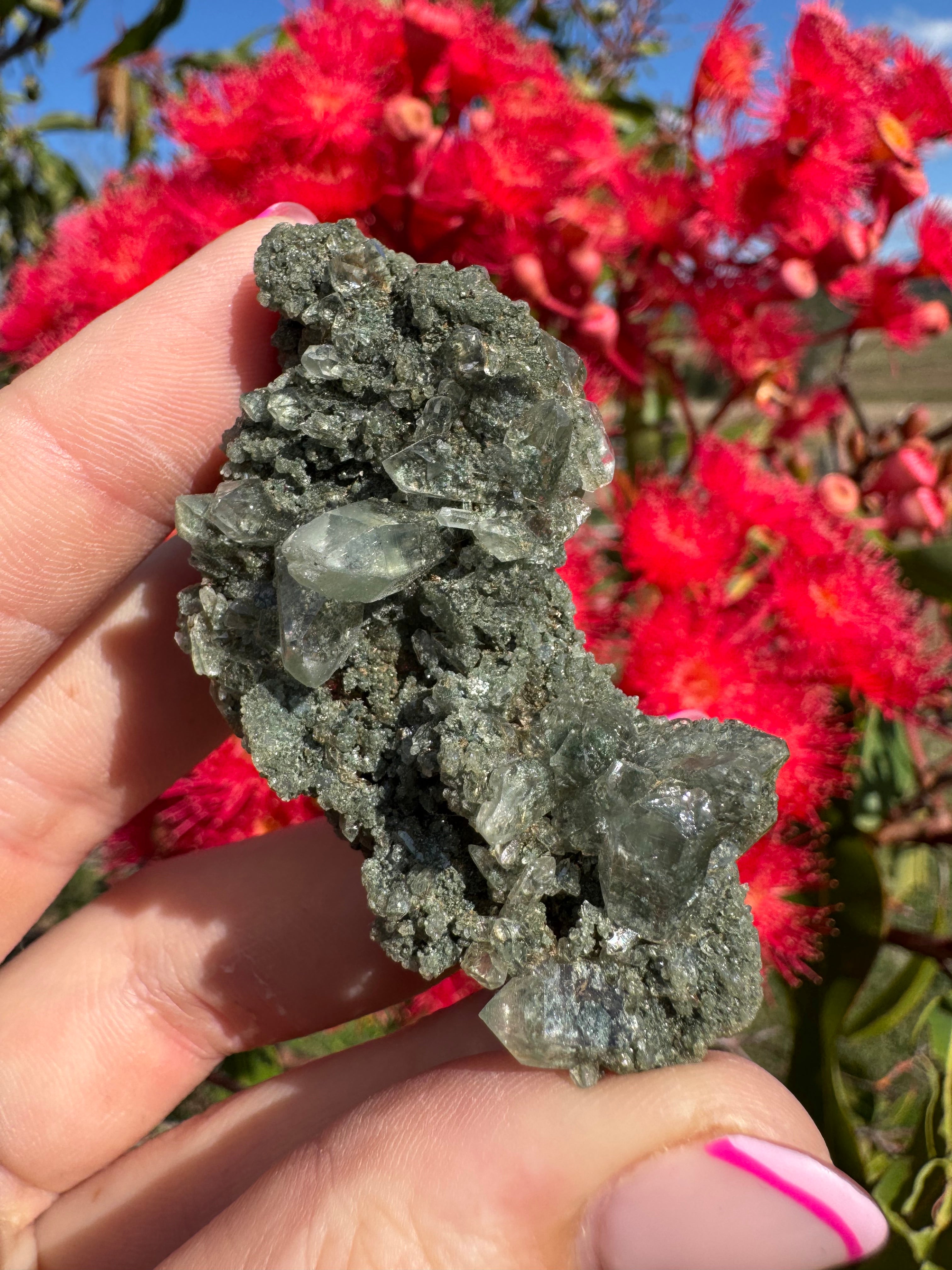 Himalayan Quartz with Chlorite and Rutile Inclusions Cluster