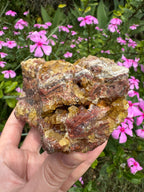 Yellow Cubic Fluorite on Iron-Stained Quartz Specimen