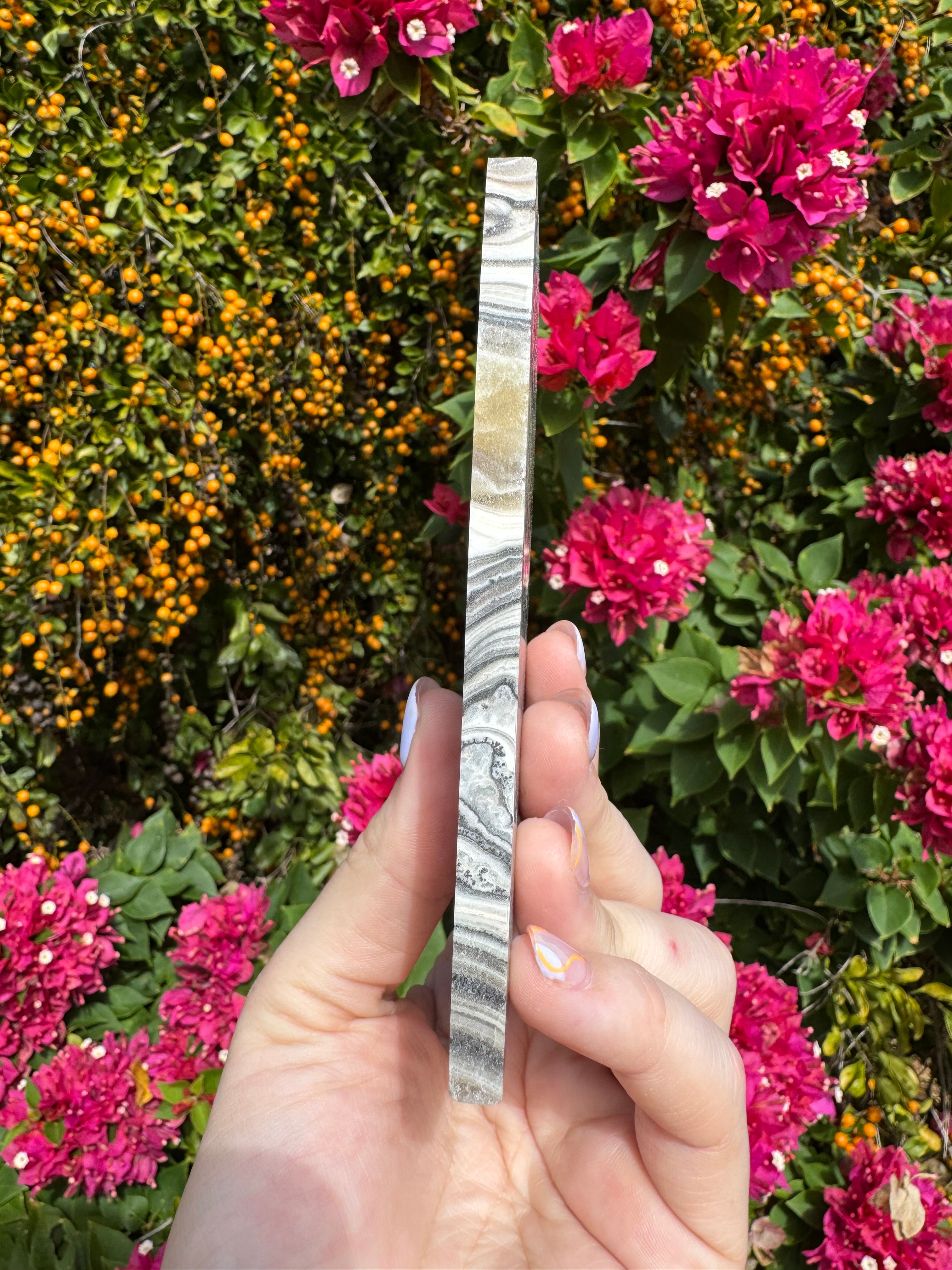 Zebra Calcite Slice With Stand