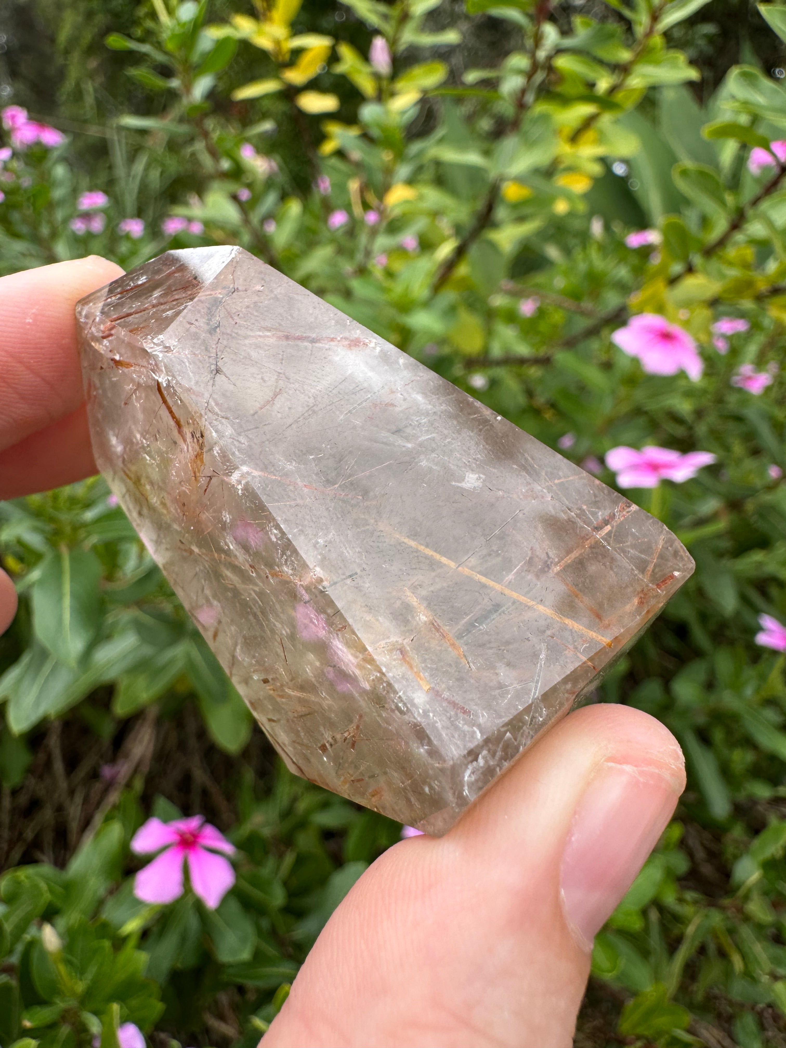 Red And Gold Copper Rutile in Quartz Freeform