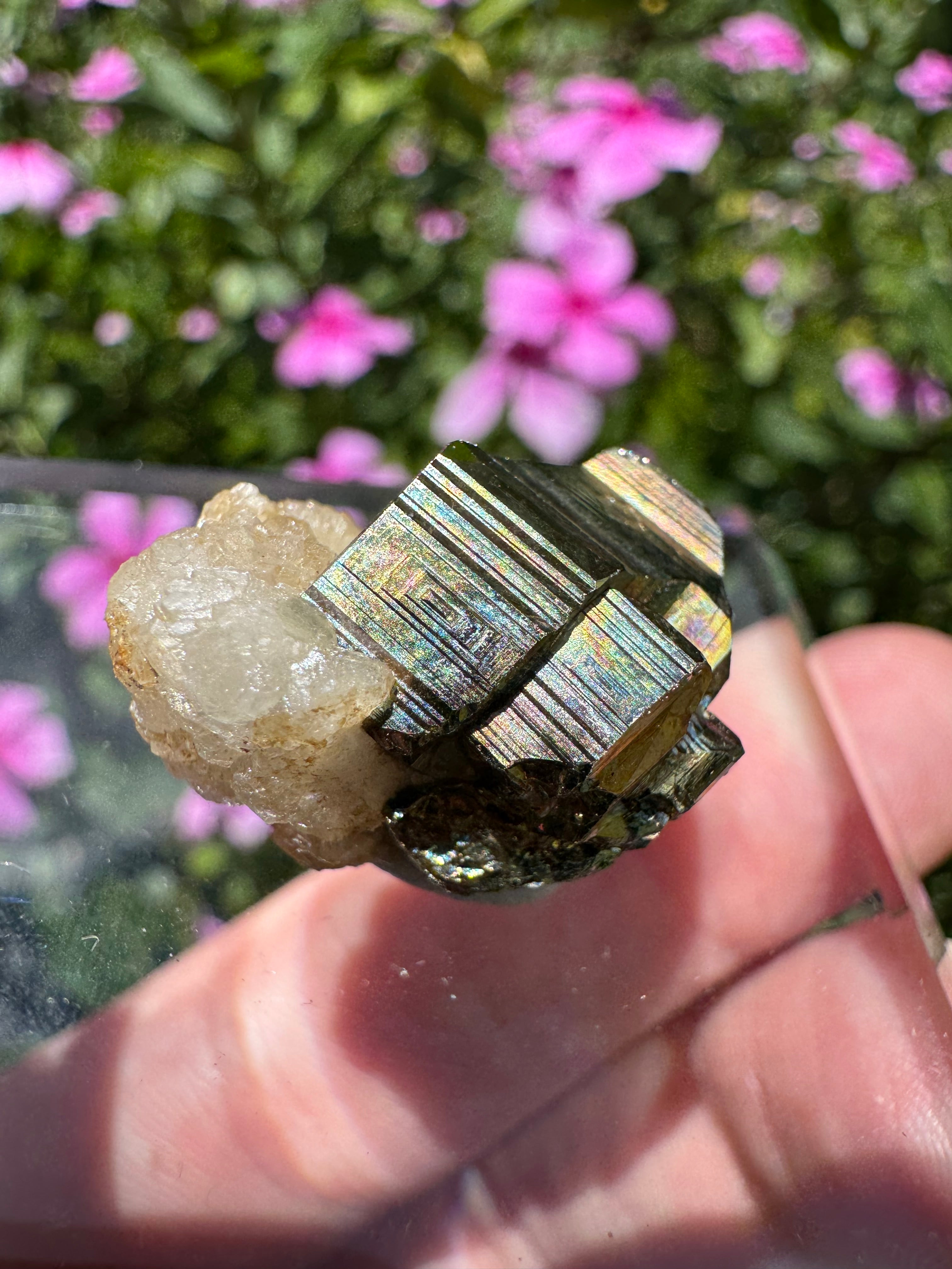 Iridescent Pyrite With Stilbite Cluster - A Grade