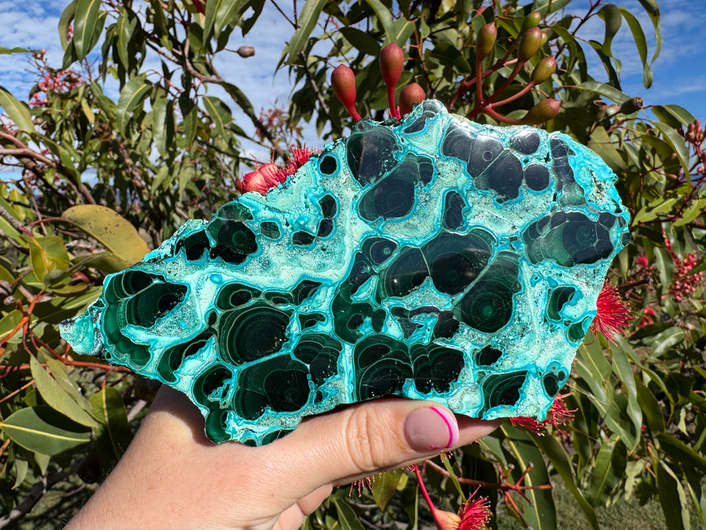 Chrysocolla and Malachite Polished Slice with Stand