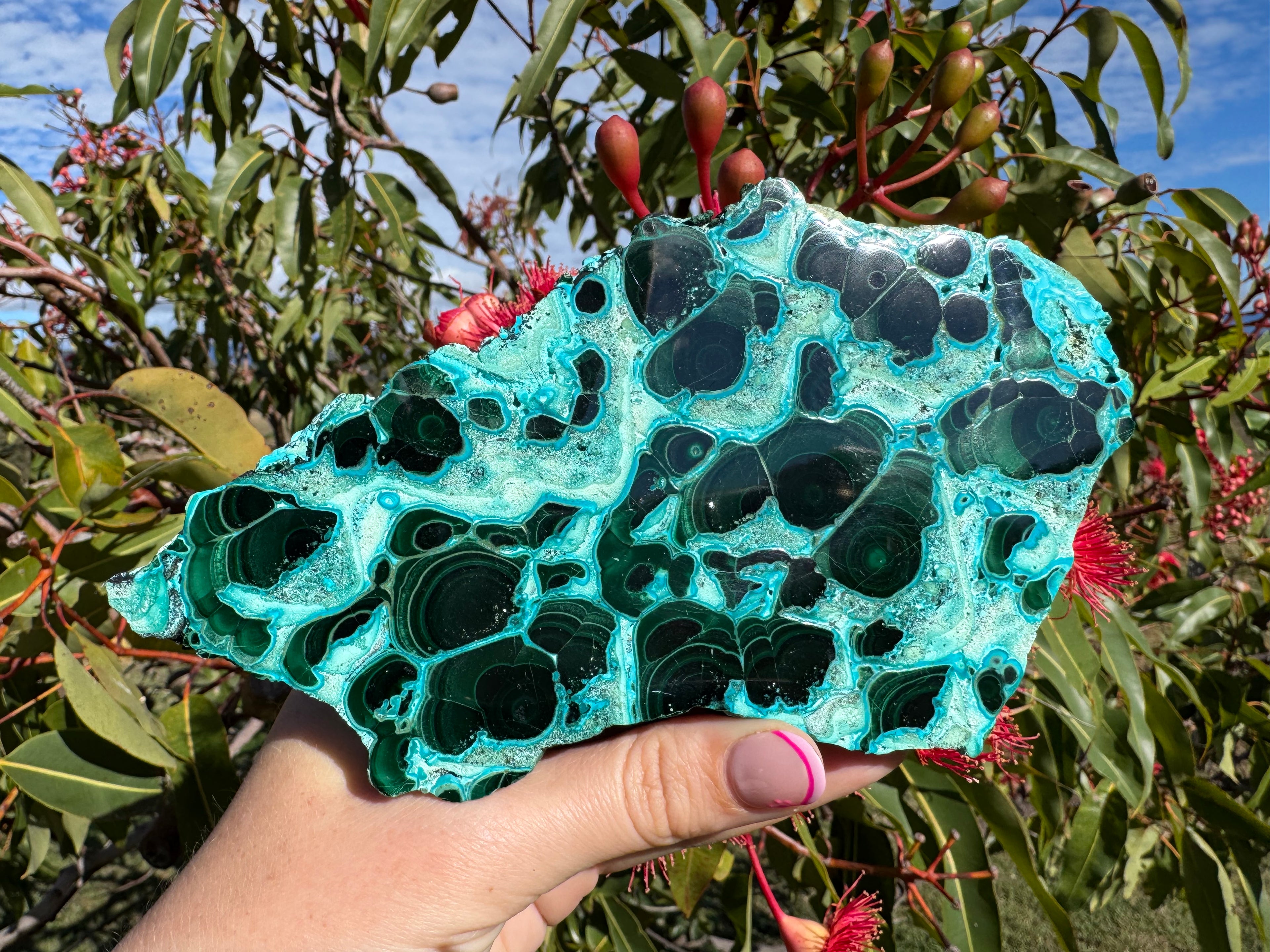 Chrysocolla and Malachite Polished Slice with Stand
