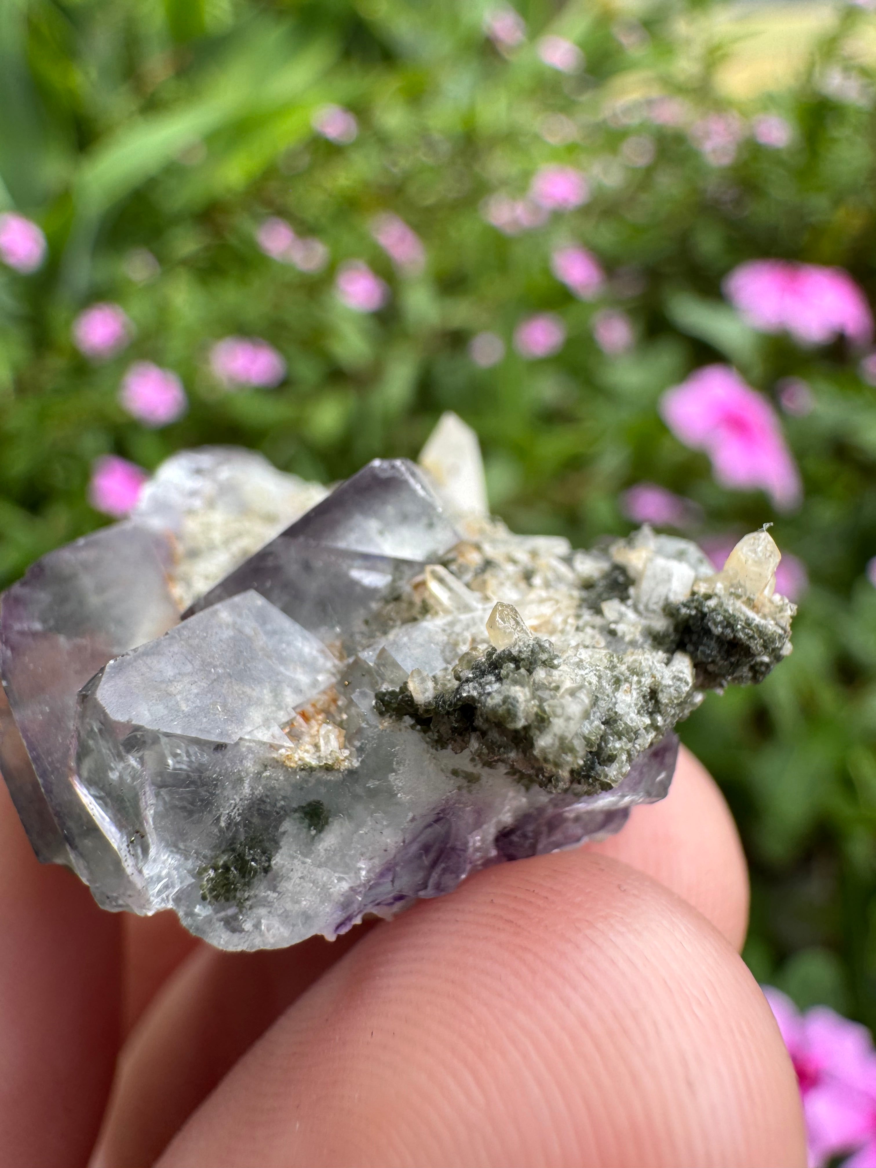 Fluorite And Pyrite With Calcite Point Specimen - High Quality