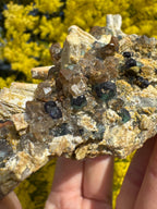 Aquamarine with Feldspar, Fluorite and Quartz on Matrix