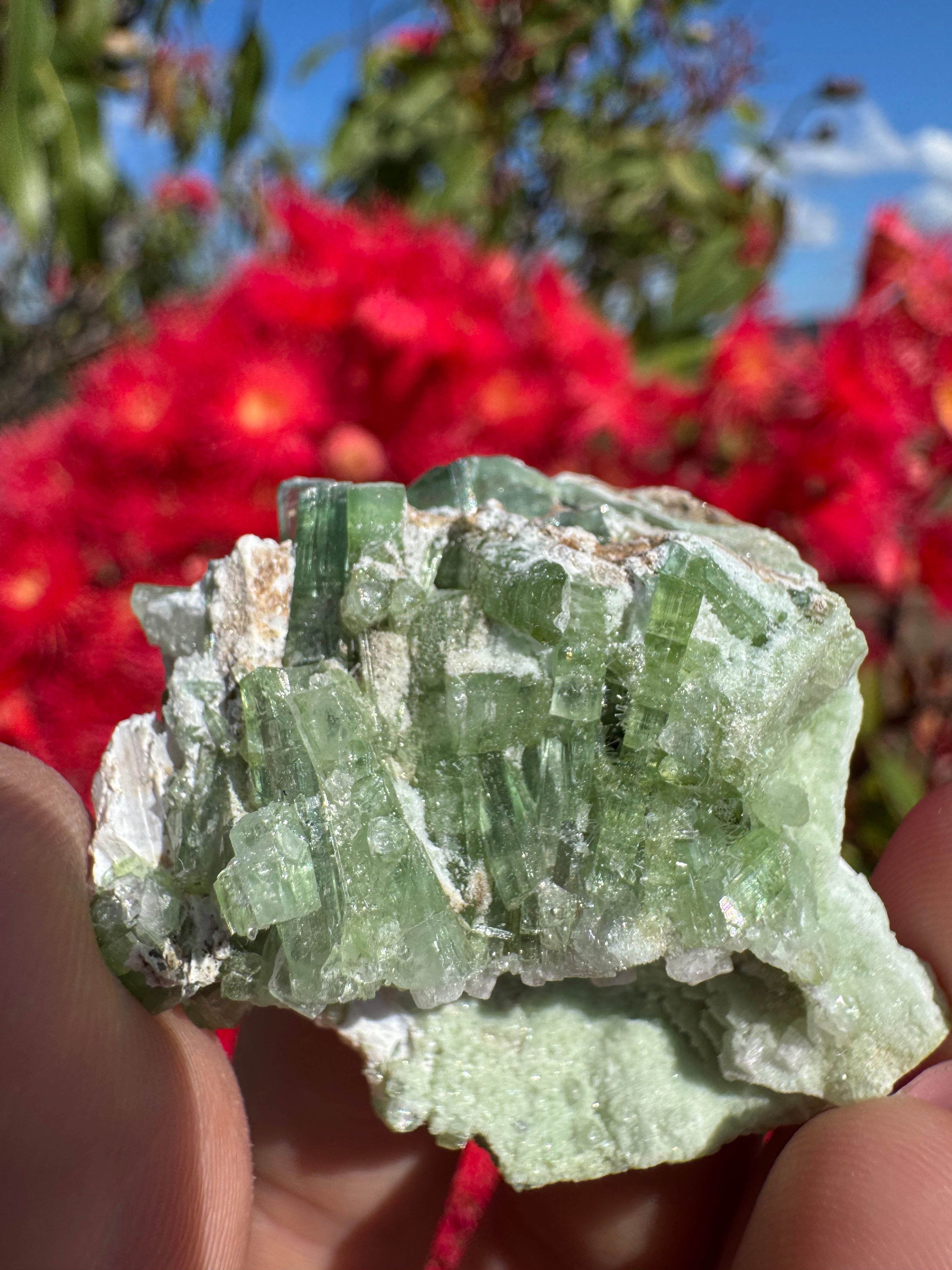Green Tourmaline and Kunzite with Mica on Albite Matrix Specimen
