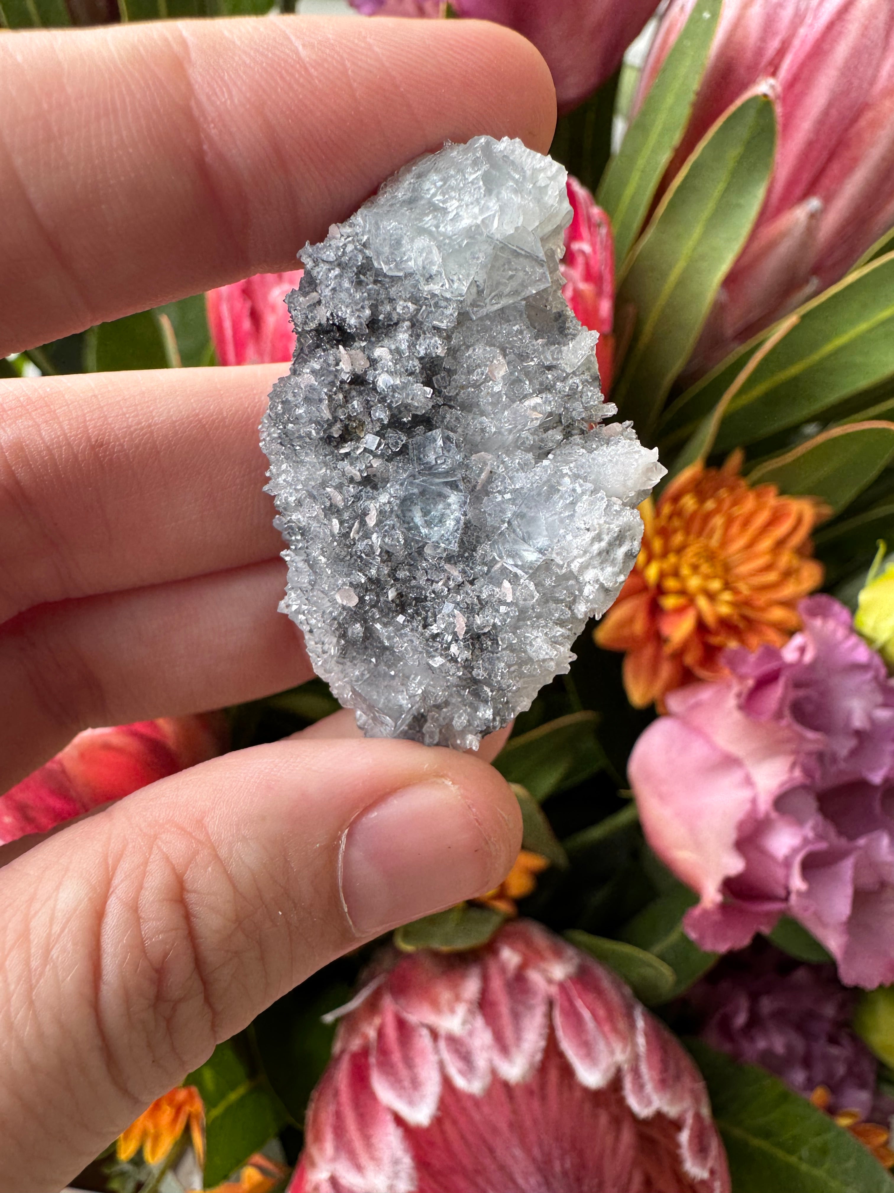 Rhodochrosite + Quartz + Fluorite Specimen
