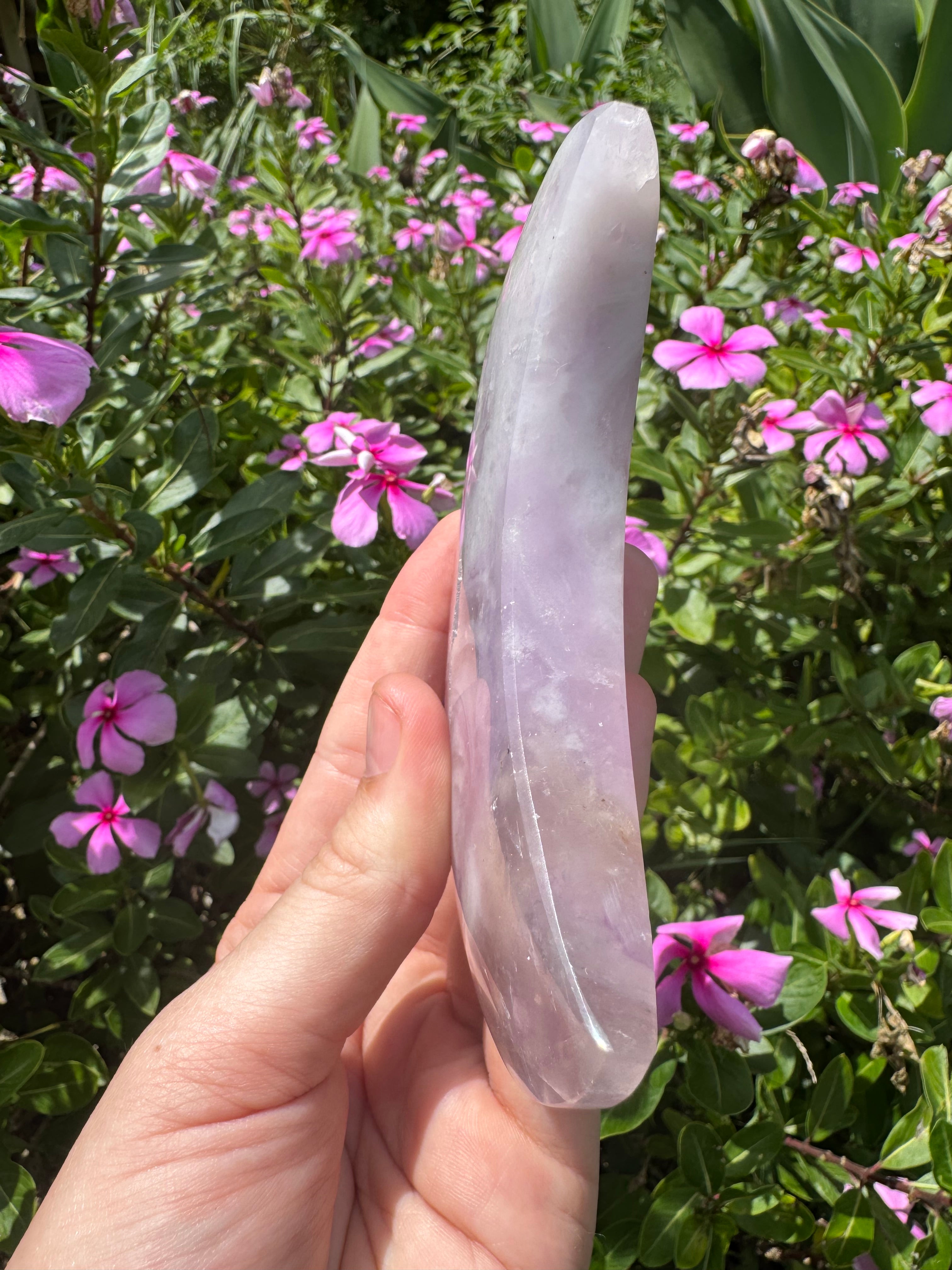 Purple Fluorite Crescent Moon on Metal Stand