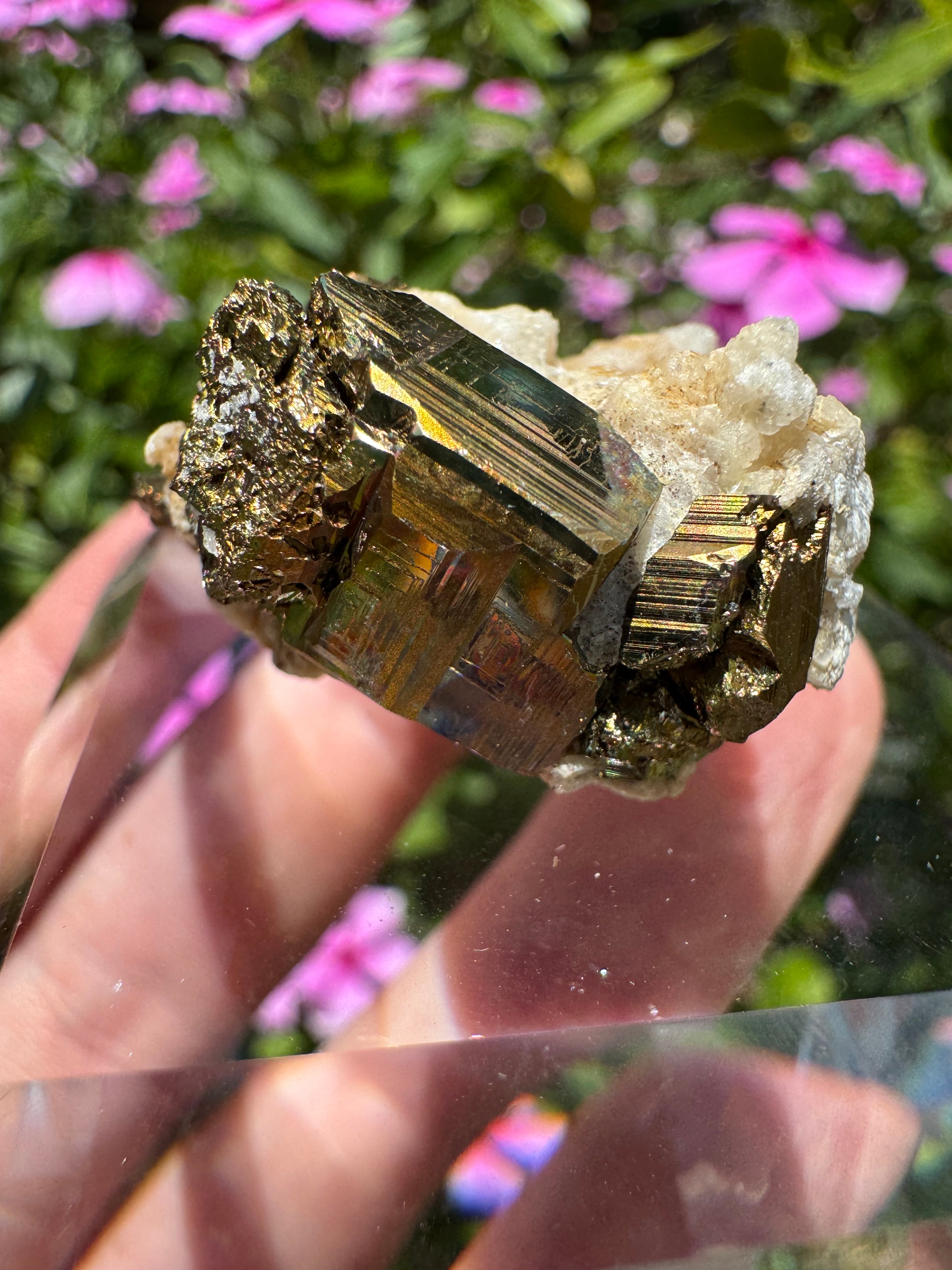 Iridescent Pyrite With Stilbite Cluster - A Grade