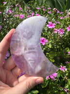 Purple Fluorite Crescent Moon on Metal Stand