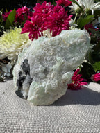 Quartz On Botryoidal Prehnite with Black Tourmaline Specimen
