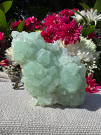 Quartz On Botryoidal Prehnite with Black Tourmaline Specimen