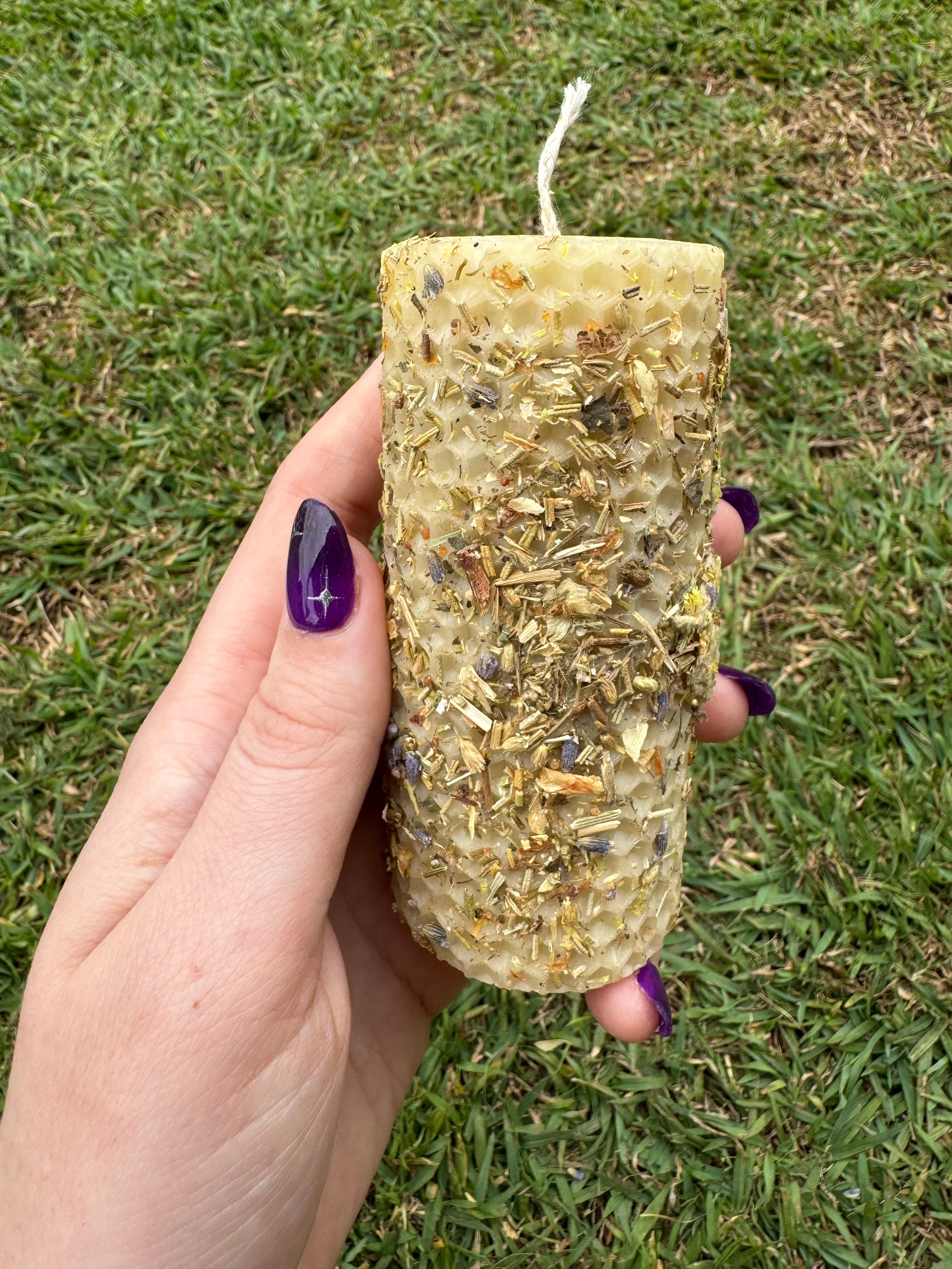 Handrolled Beeswax Intention Pillar Candle - Healing