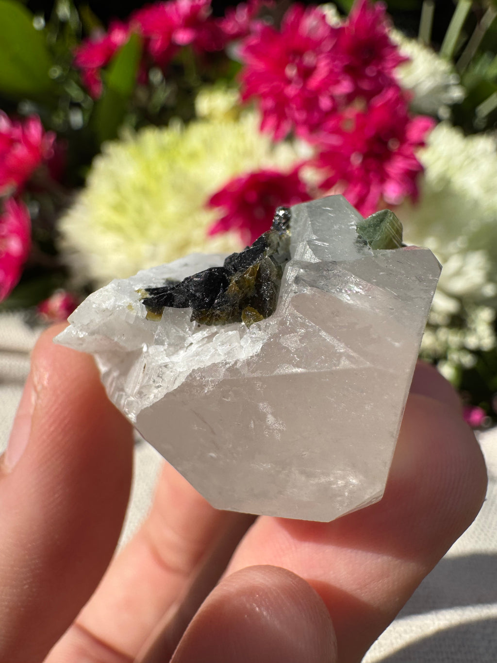 Green Tourmaline In Quartz With Sugar Quartz Coating