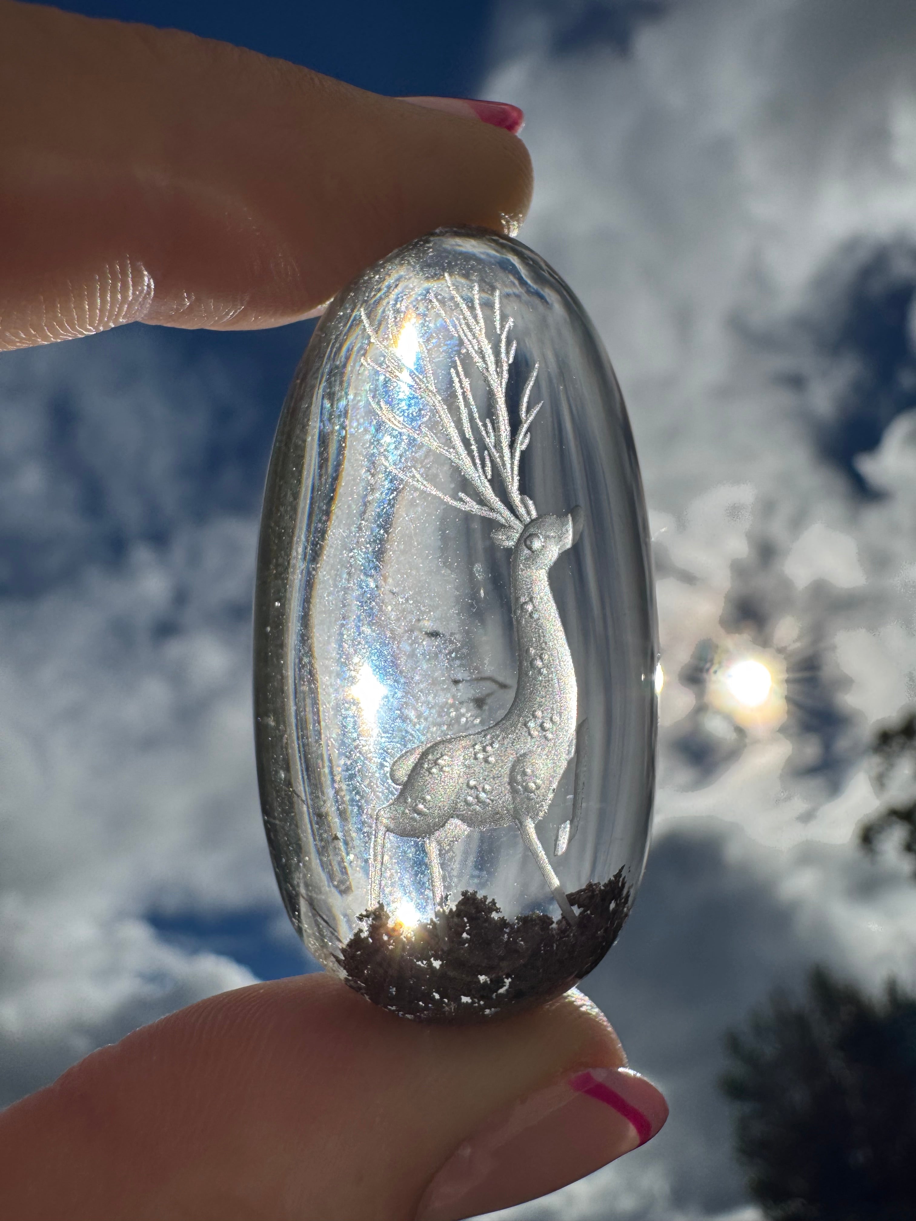 Premium Garden Quartz Deer Scene Carving – Collector Display Piece