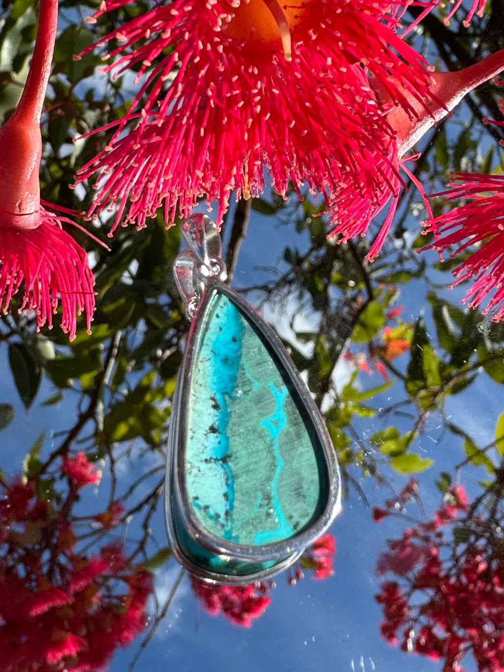 Malachite And Chrysocolla Pendant - Sterling Silver 925