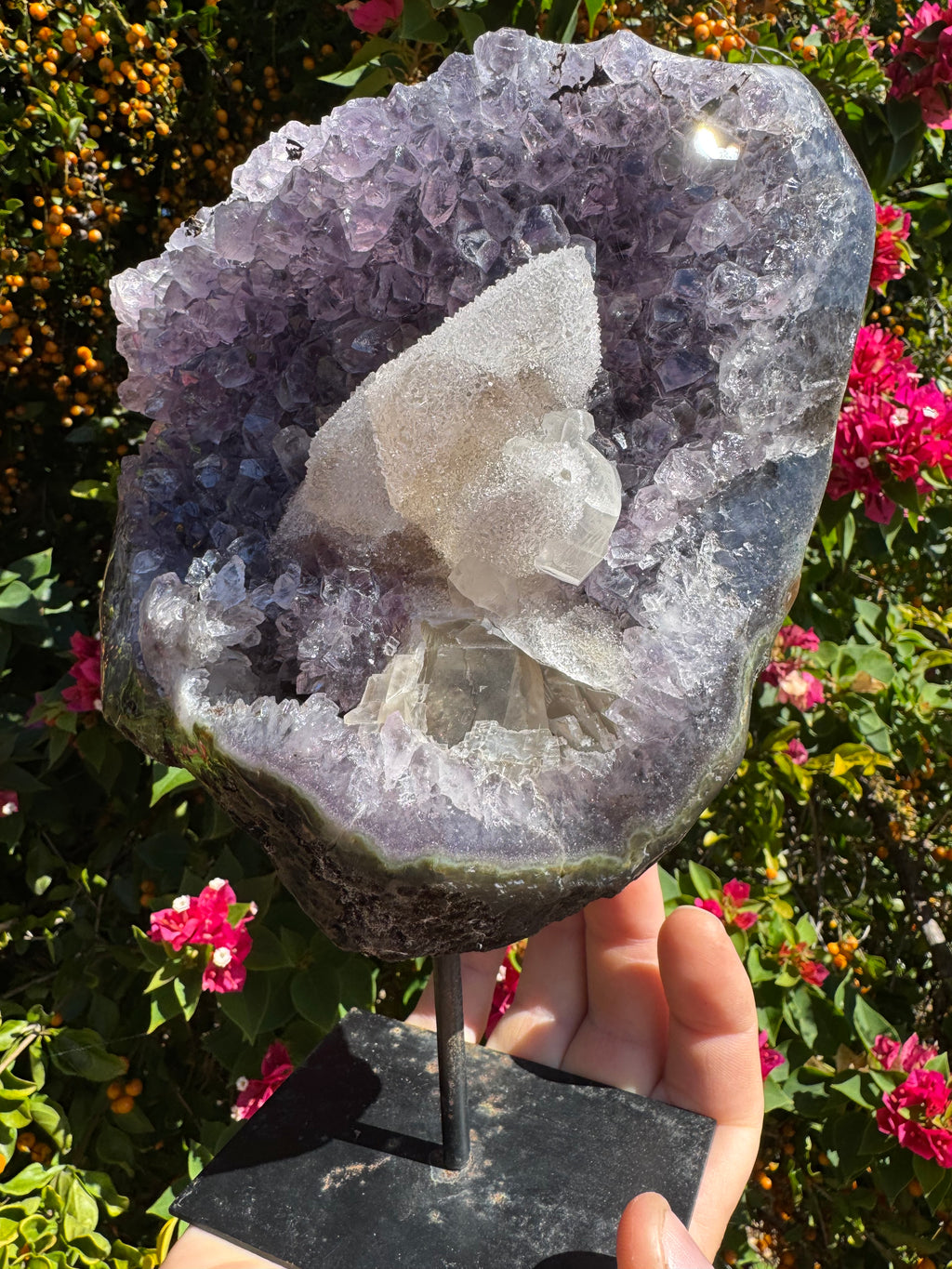 Amethyst Cluster with Druzy Calcite Inclusions