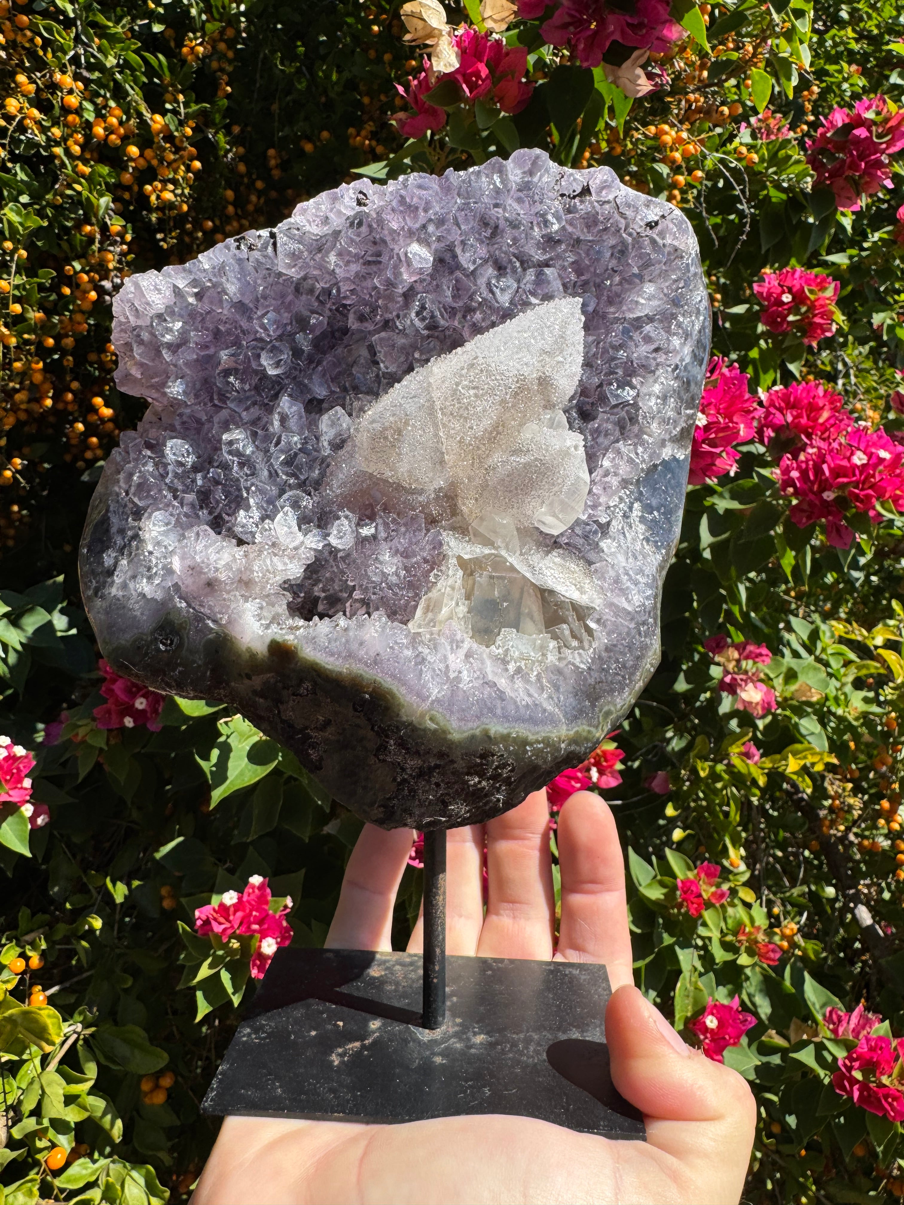 Amethyst Cluster with Druzy Calcite Inclusions