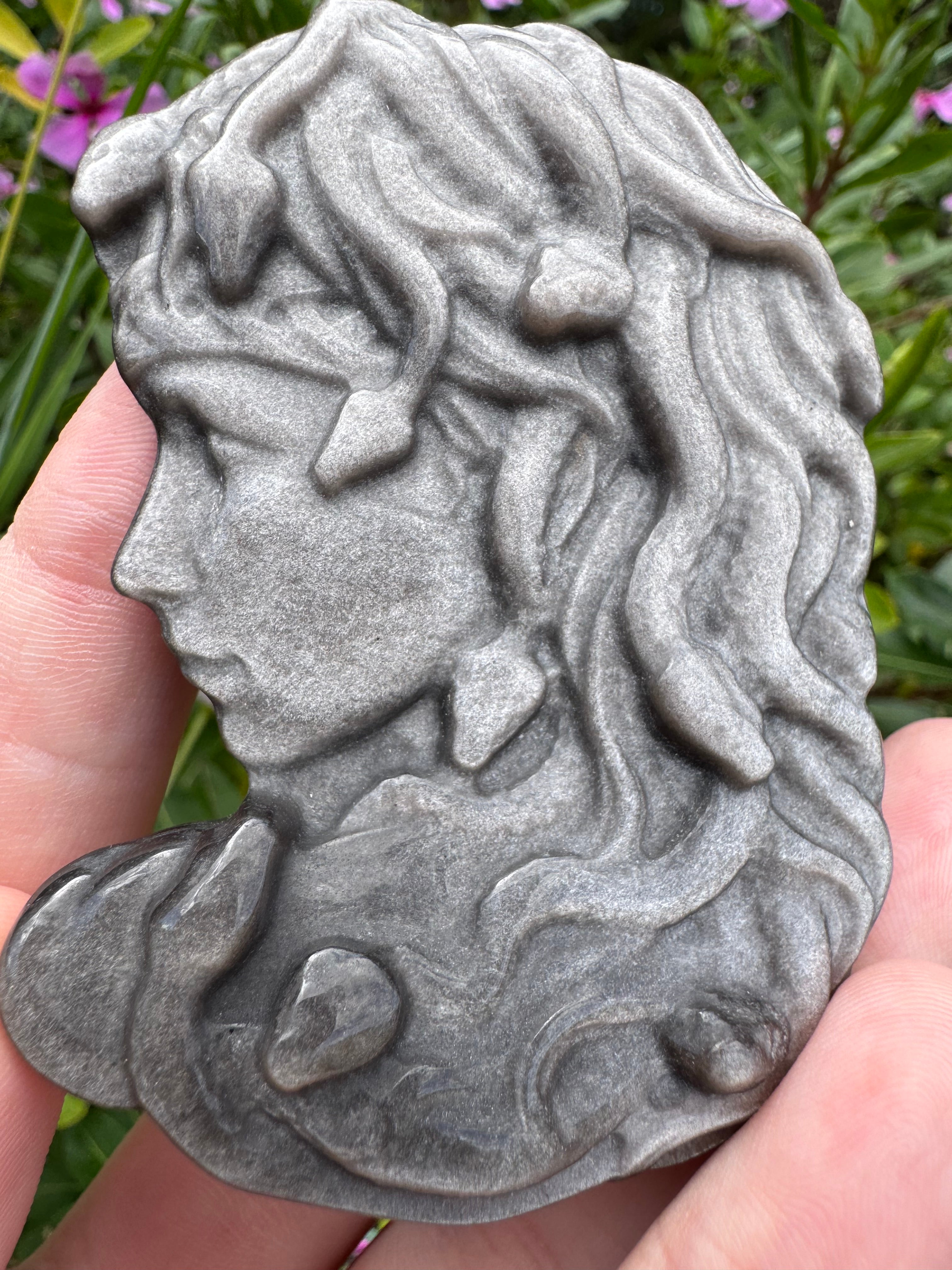 Medusa Carving - Silver Sheen Obsidian